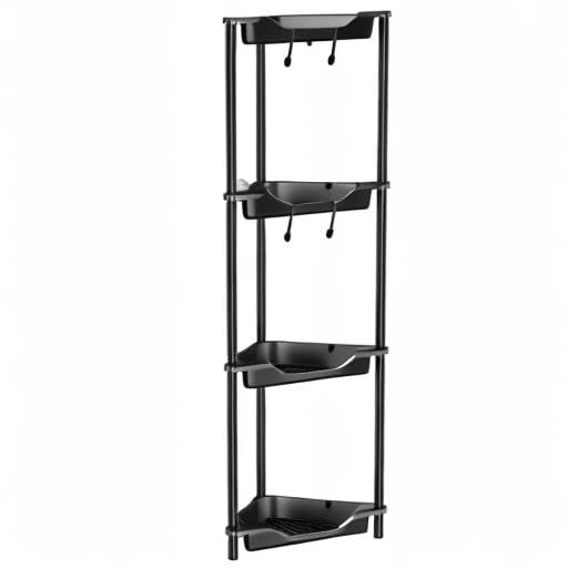 Rustproof 4-Tier Floor Standing Corner Shower Caddy Organizer - Plastic & Metal Bathroom Storage Shelf (10.8