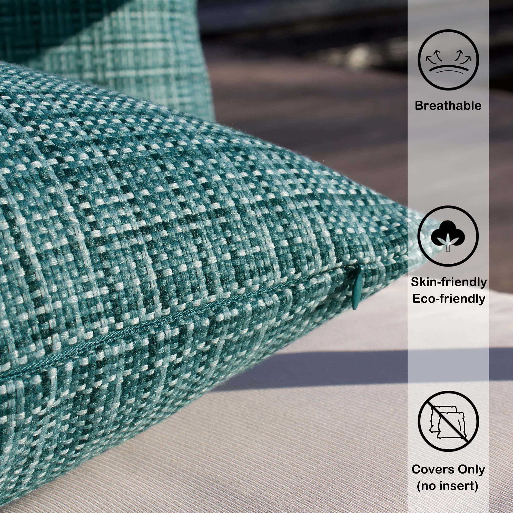 Kevin Textile 2-Pack Waterproof Outdoor Pillow Covers - 24x24 Inch Teal Decorative Throw Pillow Cases for Sofa, Couch, Patio & Garden - Perfect for Outdoor Furniture, Poolside Lounging & Weather-Resistant Home Decor