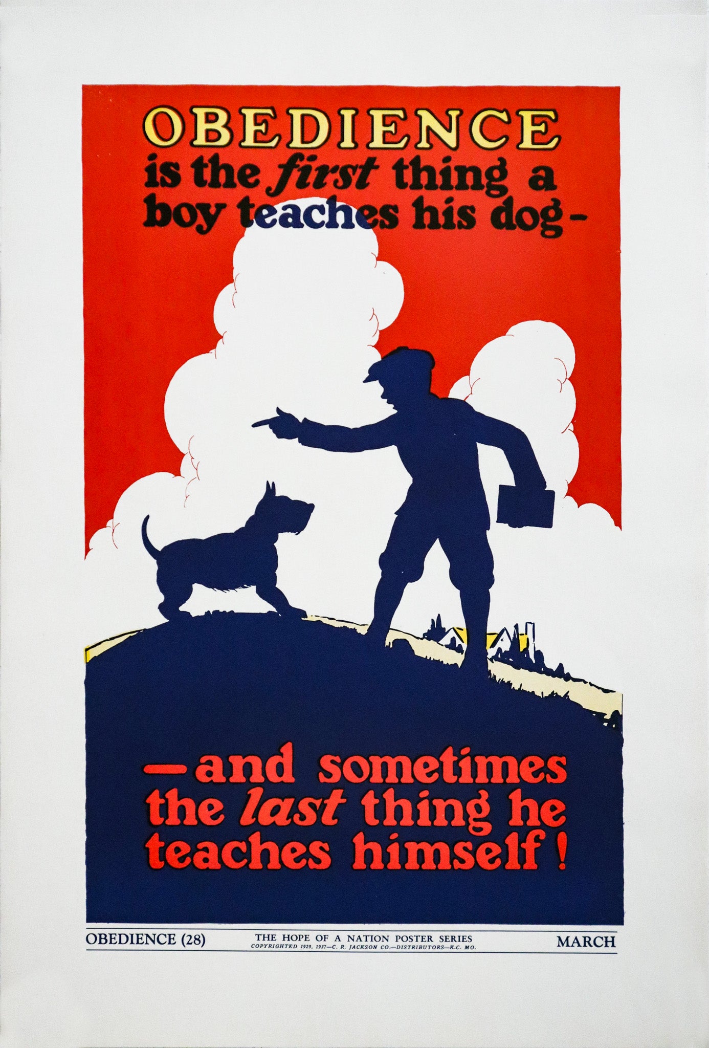 Vintage 1937 American Hope of a Nation Poster - Obedience (Boy and Dog) - Patriotic Wall Art for Home Decor & History Classrooms