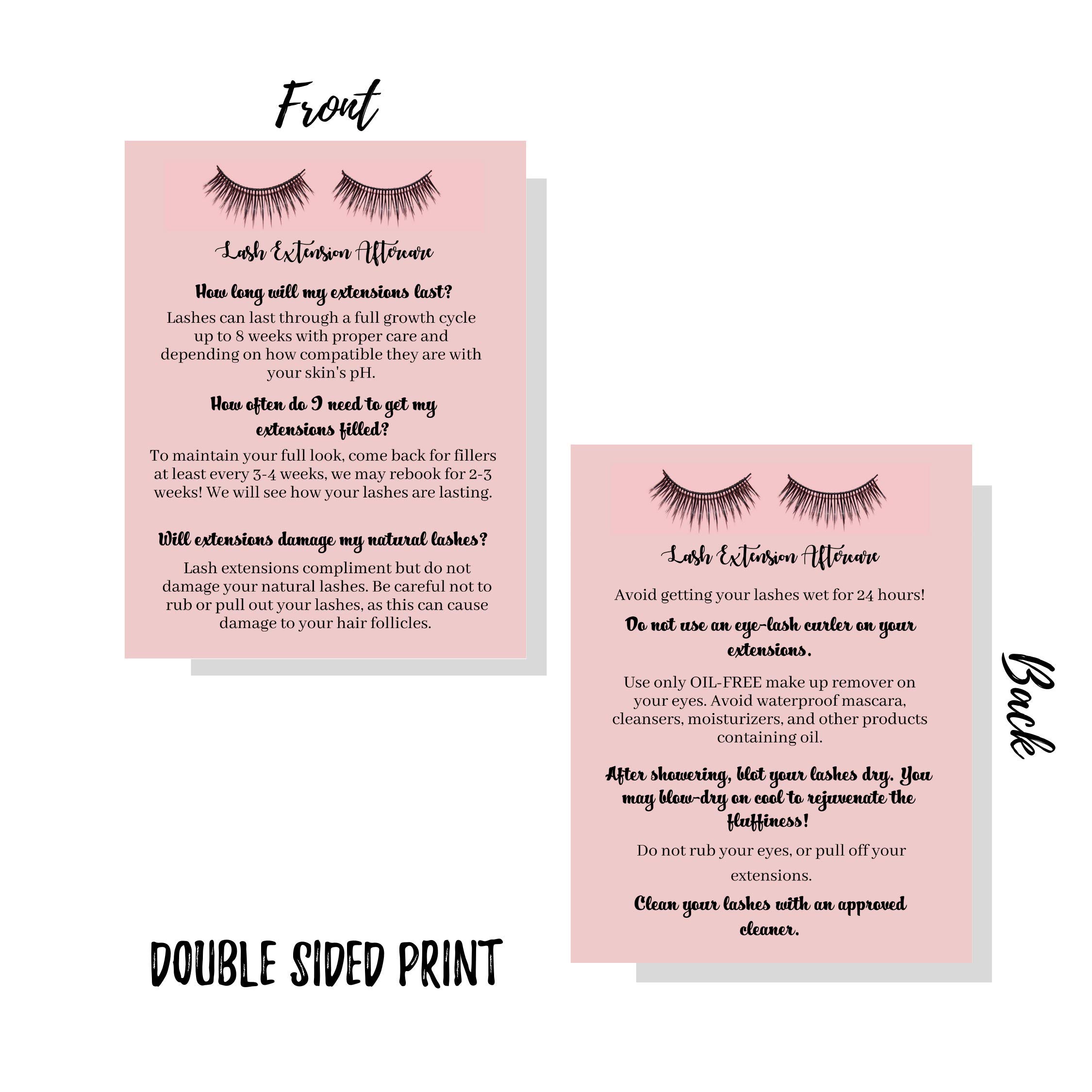 Lash Extension Aftercare Instruction Cards for Clients - Post Card Size 4.25 x 5.5 Inches - 30 Pack Eyelash Extension Supplies - Perfect for Lash Technicians & Salons