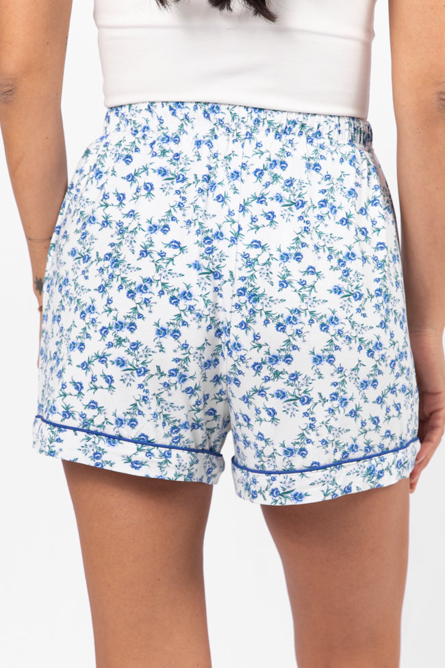 Under The Stars Blue Floral Pajama Shorts for Women - Soft Sleepwear & Lounge Shorts - Perfect for Summer Nights, Vacation & Relaxing at Home