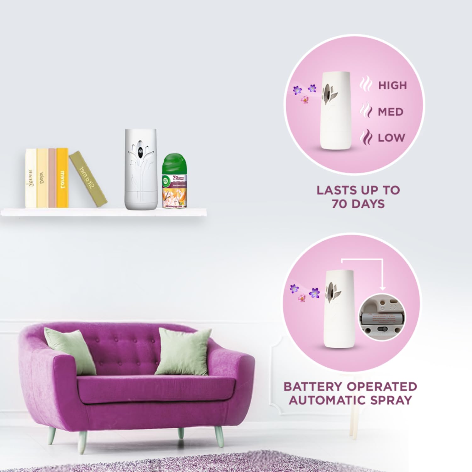 Air Wick Vanilla Freshmatic Automatic Air Freshener Refill, 250ml | 2600 Sprays | Long-Lasting Vanilla Scent | for Home, Bathroom, Office & Car | Continuous Fragrance Dispenser for Fresh Air All Day