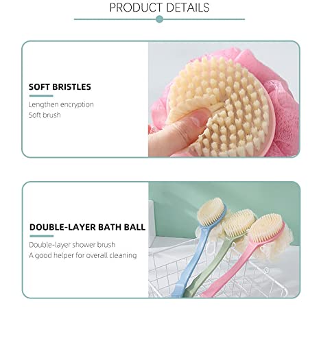 2 in 1 Loofah Body Brush with Long Handle - Exfoliating Back Scrubber & Shower Brush for Deep Cleansing and Skin Massage | Perfect for Bath, Spa, and Daily Skincare Routine
