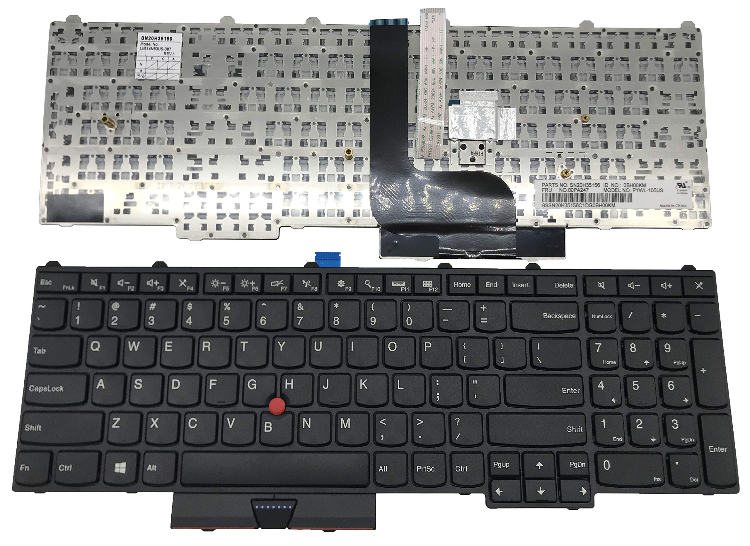 Original US Layout Notebook Keyboard for Lenovo ThinkPad P50 P51 P70 Series - Black Frame, No Backlight, with Remote Control Lever - Perfect for Office Work, Programming & Business Laptops