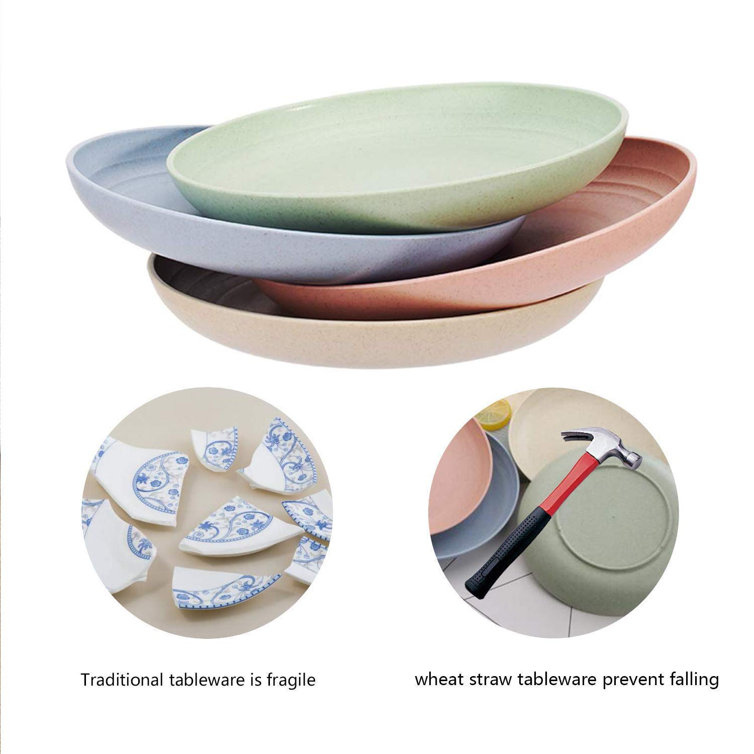 Eco-Friendly Wheat Plastic Reusable Dinner Plates - 10 Inch, 4 PCS Set for Camping, Outdoor, Kitchen & Dorm - Microwave & Dishwasher Safe, Unbreakable, Lightweight - Perfect for Picnics, BBQs, Parties & Everyday Use