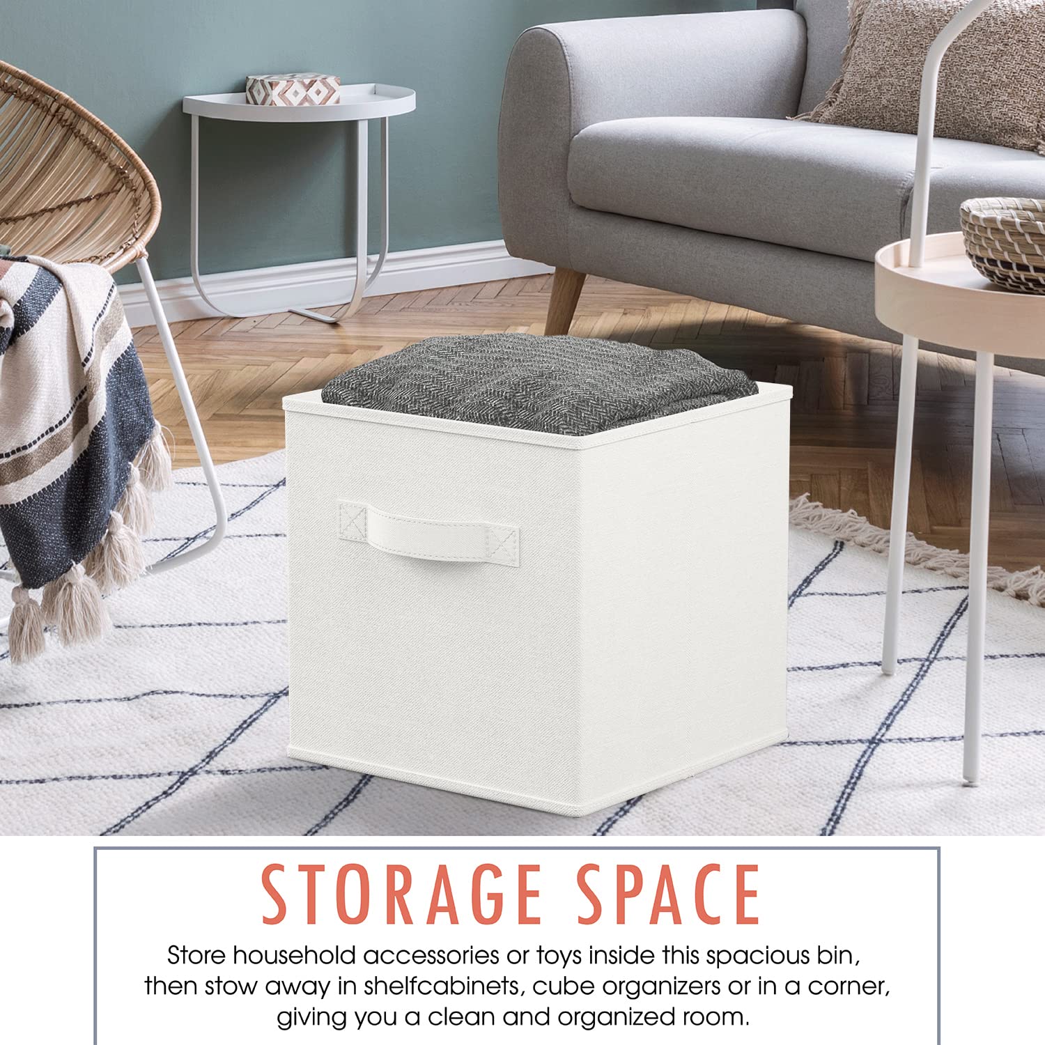 Ornavo 6-Pack Foldable Storage Bins with Handles - 11x11x11 Inch White Collapsible Cube Organizer for Home, Closet, Office & Nursery - Space Saving Storage Boxes for Shelves, Cabinets & Under Bed