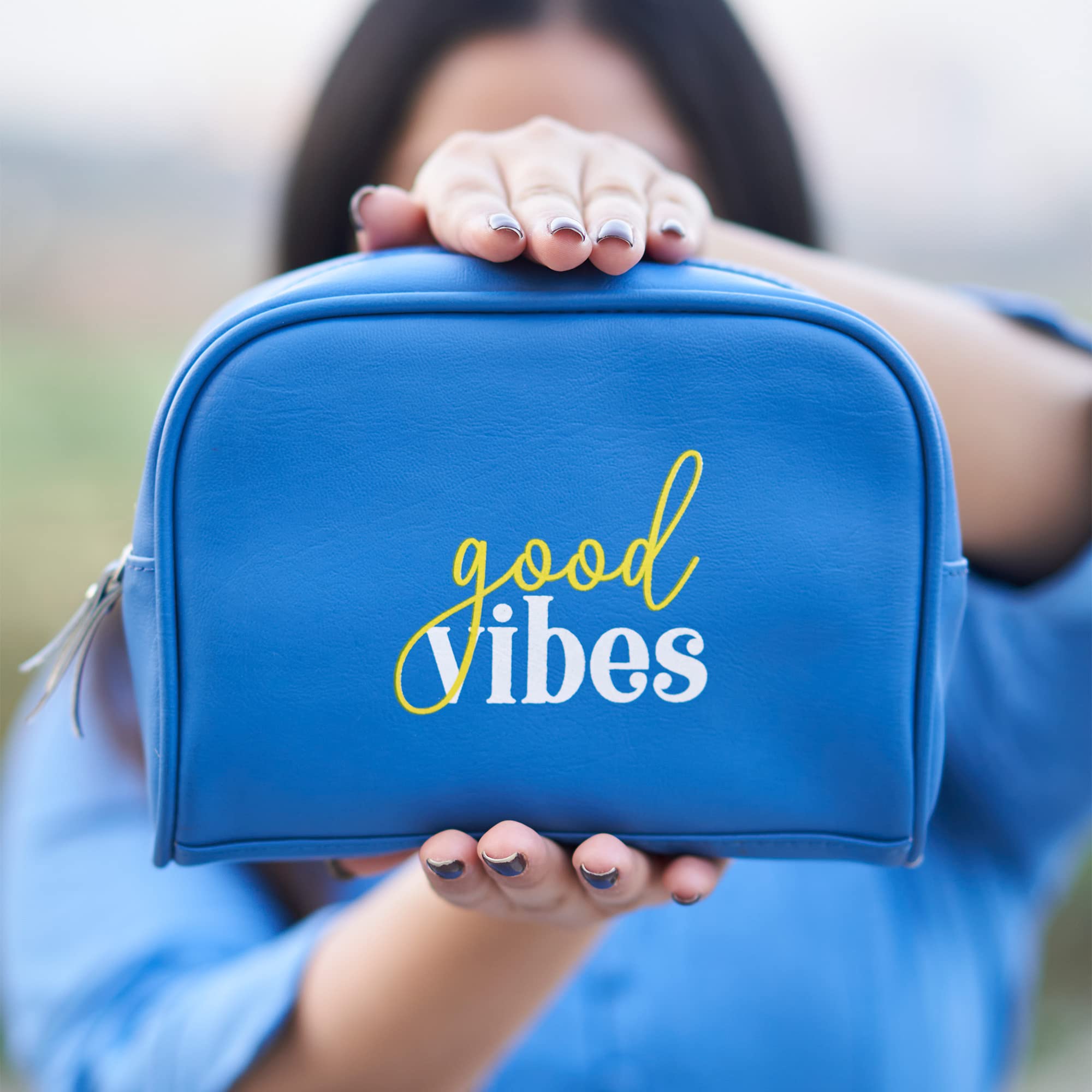 Doodle Multipurpose Cosmetic Bag for Women - Waterproof Travel Makeup Pouch & Toiletry Organizer (Good Vibes) - Perfect for Travel, Gym, and Daily Essentials Storage