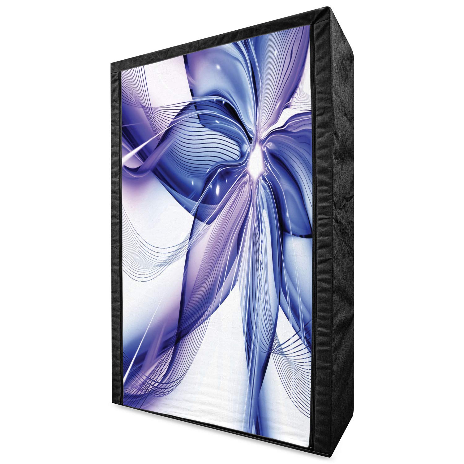 Ambesonne Abstract Portable Fabric Wardrobe - Geometric Smoke Striped Floral Design Clothing Organizer with Shelves, 42.5 Inch, Blue White & Purple | Perfect for Bedroom, Closet, Dorm & Small Space Storage Solution