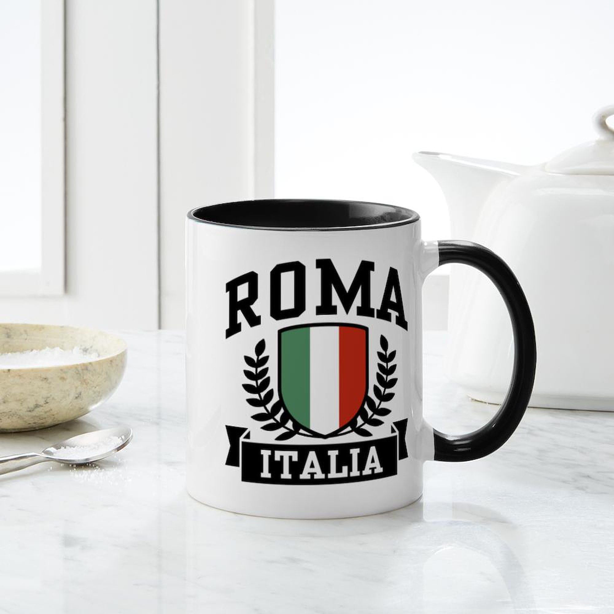 Roma Italia 11 oz (325 ml) Ceramic Coffee Mug - Italian Themed Travel Gift for Coffee Lovers | Perfect for Home, Office & Italian Culture Enthusiasts