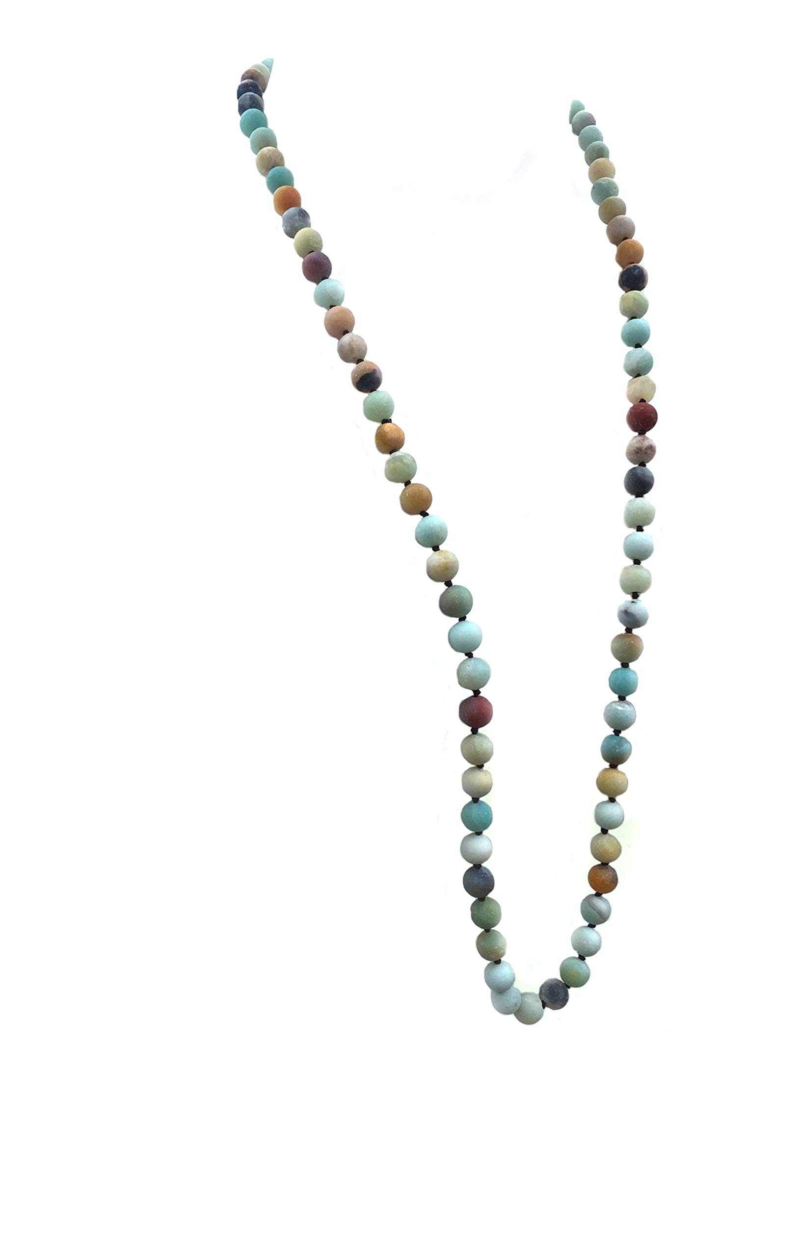 Di Capanni Amazonite Boho Necklace & Earrings Set with Jewelry Box - Long Strand Hand-Knotted Beaded Jewelry with Natural Gemstones - Perfect for Boho Chic, Festival & Everyday Wear