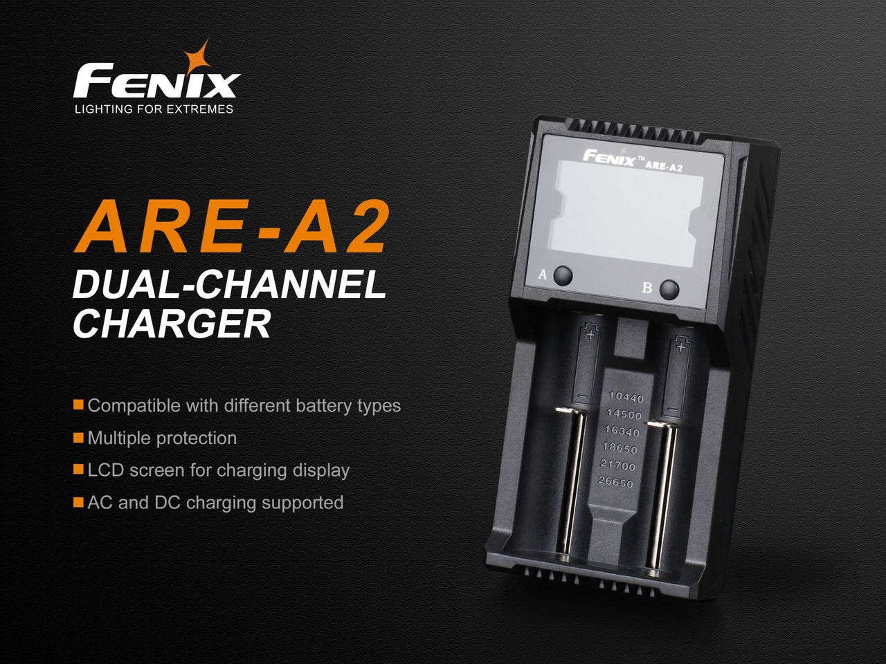 Fenix ARE A2 Dual Channel Smart Battery Charger for Li-ion/NiMH - Fast Charging for Flashlights, Cameras & Electronics at Home or Travel