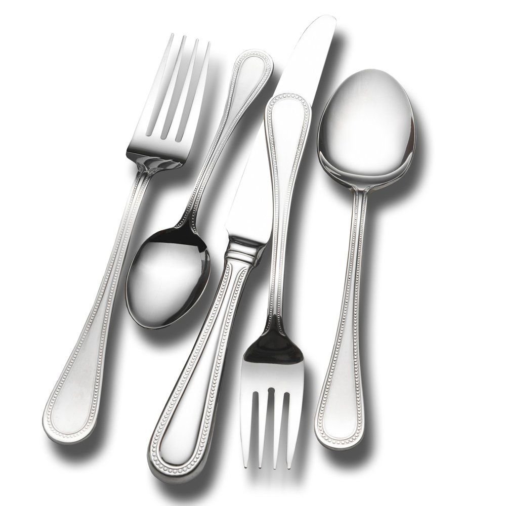 Premium Wallace Continental Bead Silverware Set - 65-Piece 18/10 Stainless Steel Cutlery with 5 Serving Utensils - Elegant Silver Flatware for Fine Dining, Wedding Gifts & Formal Entertaining