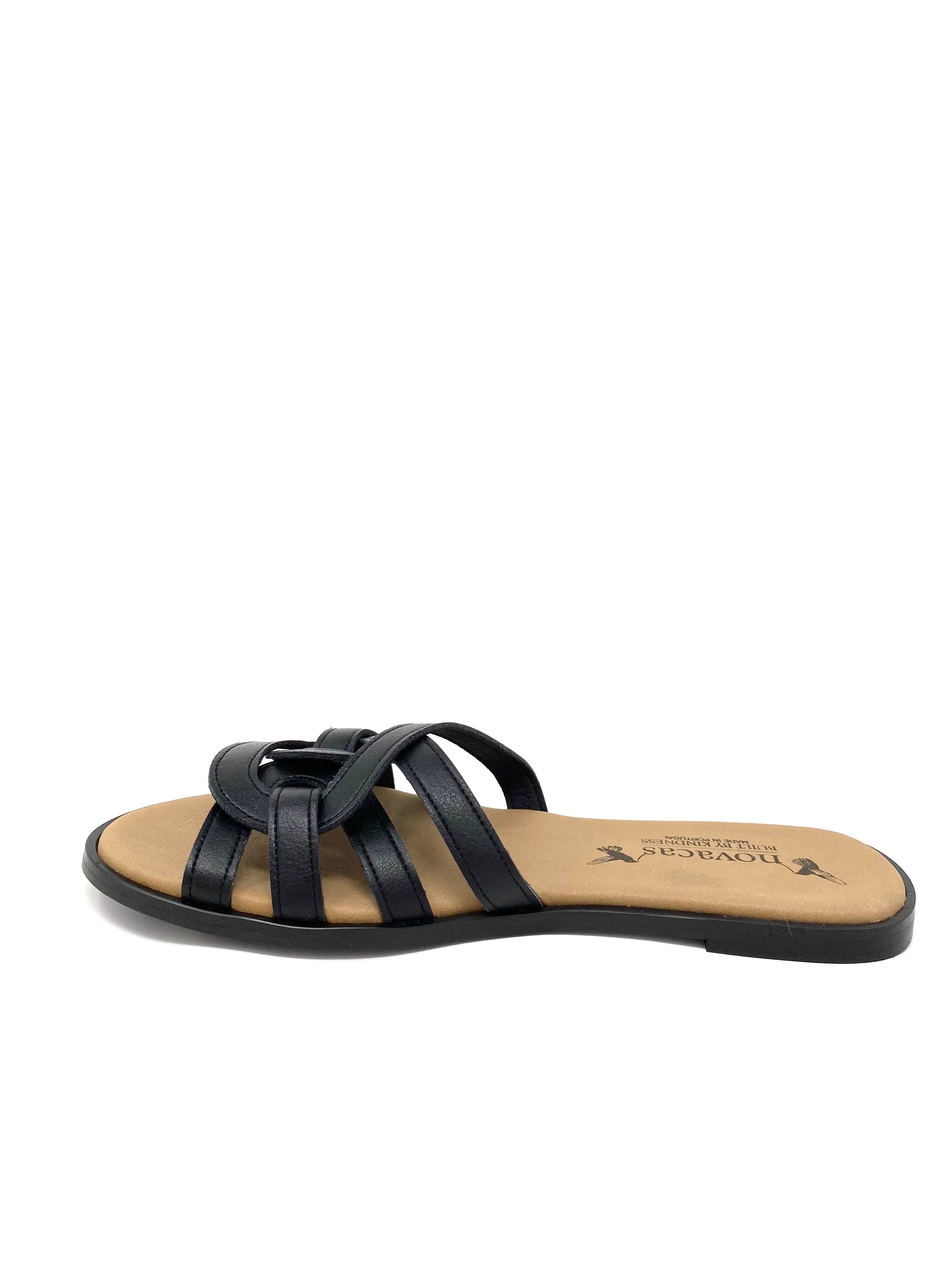 Novacas Clarissa Black Leather Slide Sandals - Comfortable & Stylish Women's Slides for Casual Wear, Beach, and Summer Outfits