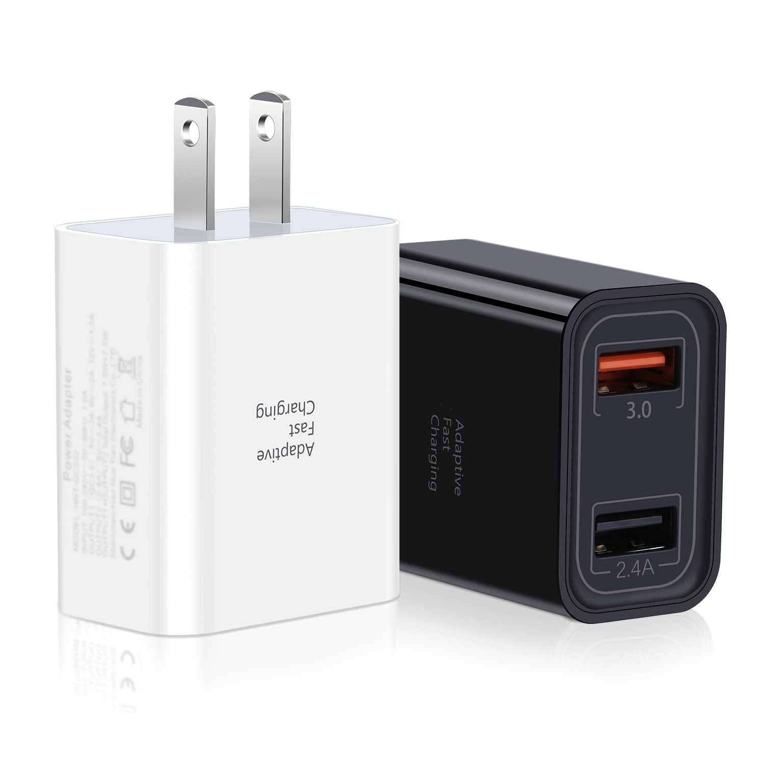 Pofesun 2-Pack QC3.0 Fast USB Wall Charger - Quick Charge 3.0 Power Adapter for iPhone 15/14/13/12 Pro Max, Galaxy S23/S22/Note 20 - Dual Port Charging Block (Black & White) - Perfect for Home, Office & Travel Charging