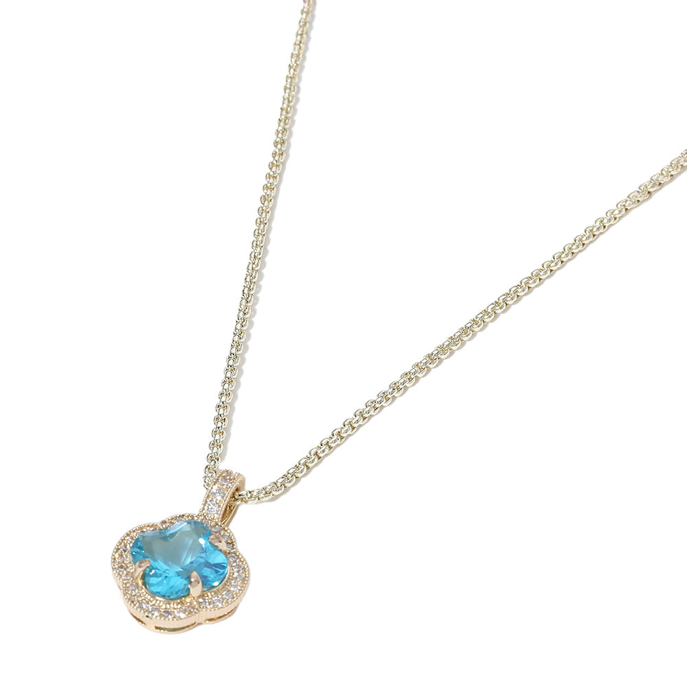 14K Gold Plated Quatrefoil Cubic Zirconia Blue Pendant Necklace for Women - Elegant Jewelry Gift for Birthday, Anniversary & Special Occasions