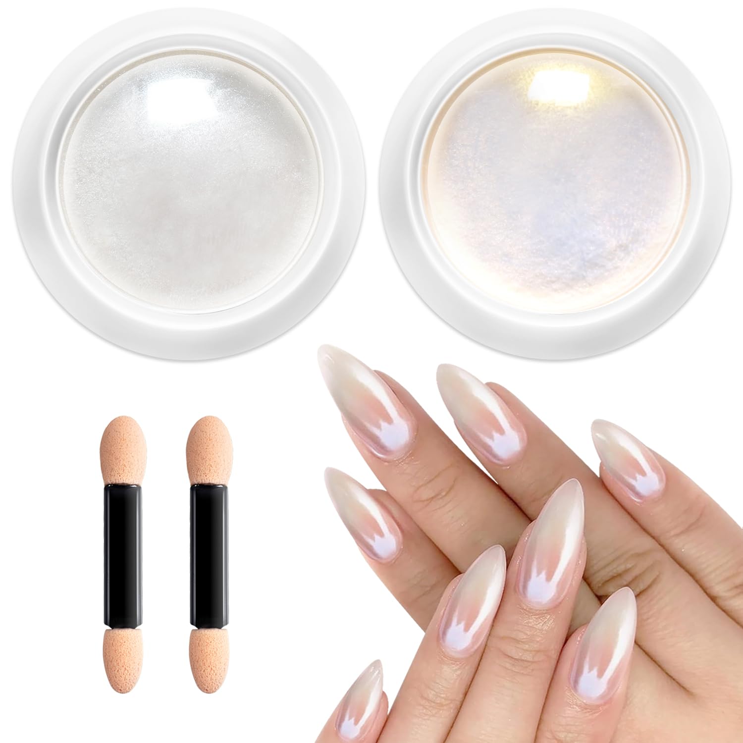 BISHENGYF Pearl Chrome Nail Powder - Super Mirror Effect White & Aurora Iridescent Nail Art Powder for DIY Manicure, Gel Polish, and Nail Extensions - Perfect for Salon, Home Use, and Special Occasions