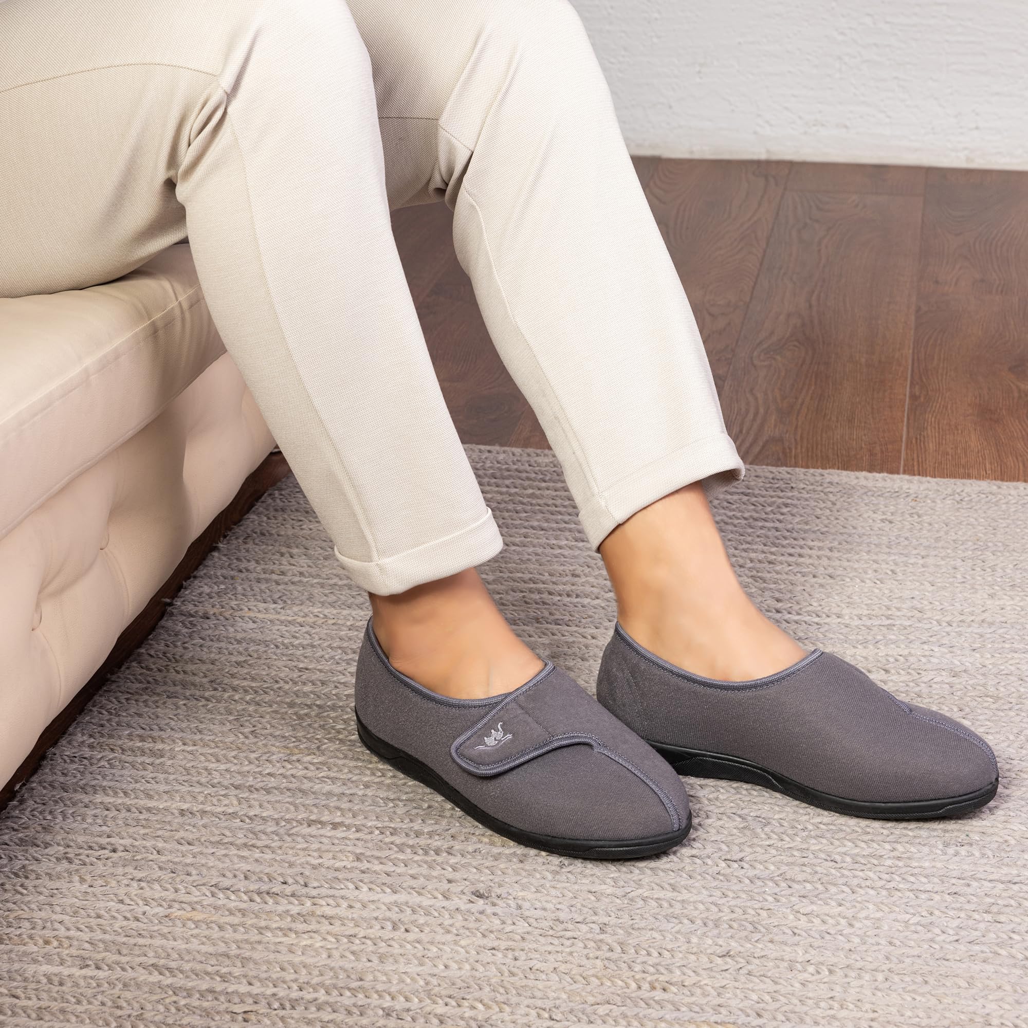 Men's Wide & Extra-Wide Memory Foam Slippers with Adjustable Closure - 80-Density Orthopedic House Shoes for Arthritis & Edema Relief - Plush Fleece Lined, Machine Washable, Anti-Slip Sole - Perfect for Indoor/Outdoor Use at Home, Office or Travel