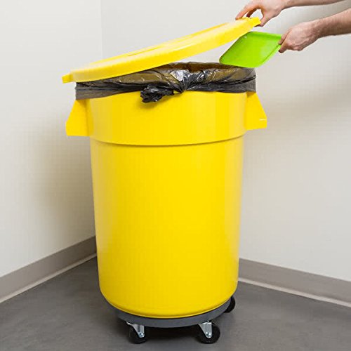 TableTop King 44 Gallon Yellow Trash Can with Lid & Dolly Kit - Heavy Duty Commercial Waste Bin for Office, Restaurant, and Outdoor Use