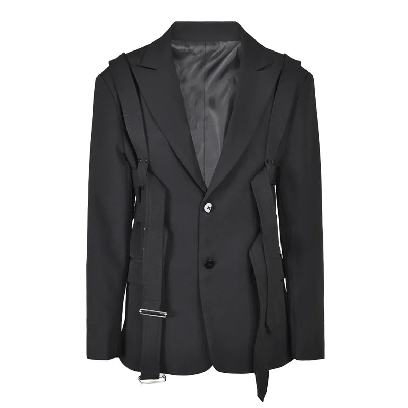 Premium Men's Autumn Casual Suit Coat - Business Blazer with Korean Fashion Lace-Up & Spliced Design, Loose Fit Small Size CP0505 | Ideal for Office Wear, Business Meetings & Smart Casual Outfits