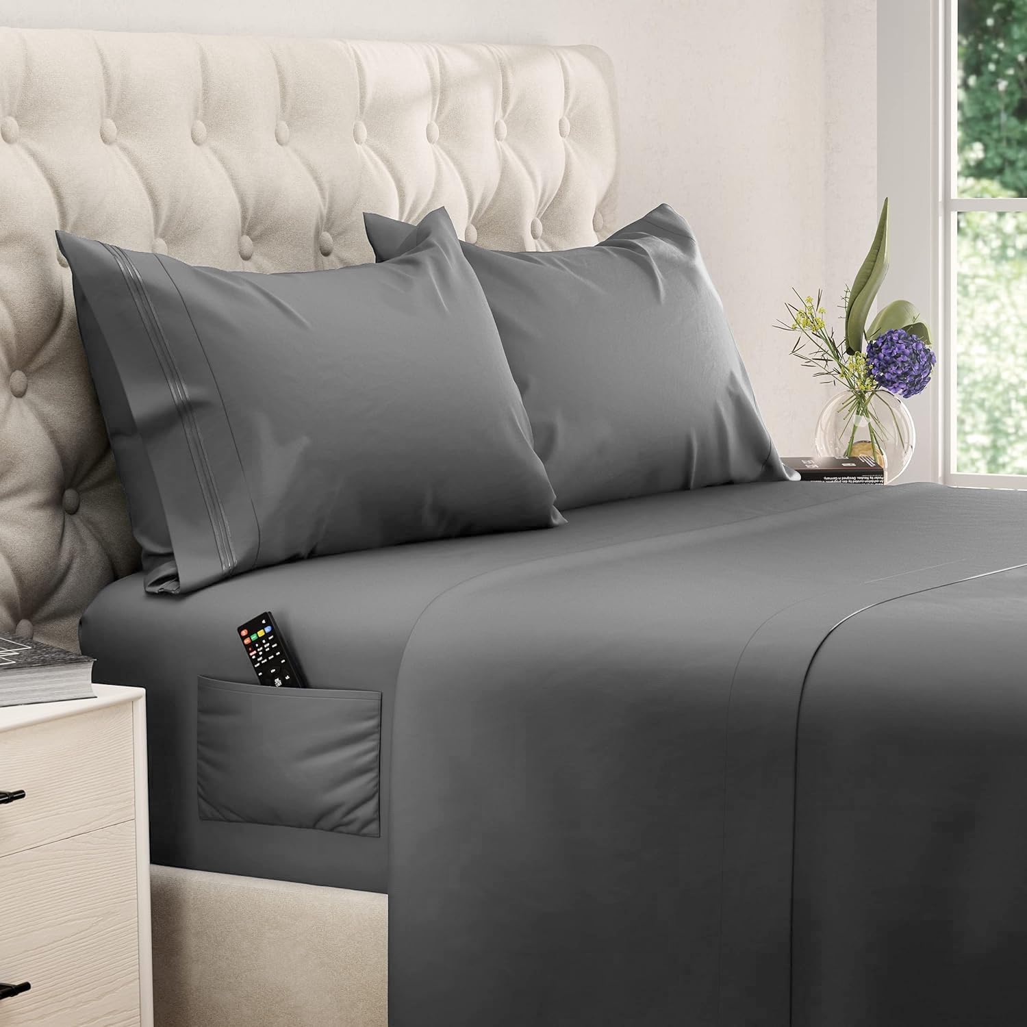 DREAMCARE King Size Sheets Set - 4 Piece Cooling Bed Sheet Set with 21