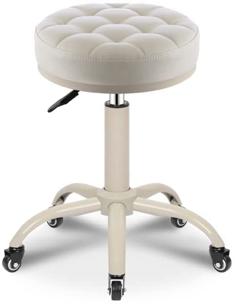 DEKD Adjustable Rolling Stool with Wheels - Hydraulic Gas Lift Swivel Chair, Round Rolling Work Stool for Office, Kitchen, Salon & Workshop (White)