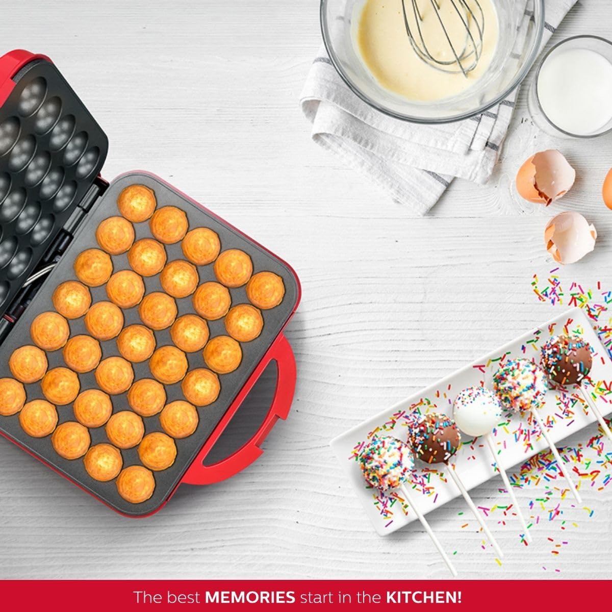Holstein Housewares Cake Pop Maker - Non-Stick Coating, Makes 35 Cake Pops, Red - Perfect for Birthday Parties, Holiday Treats & Kids Baking Activities | Great for Home, School Events & Dessert Making