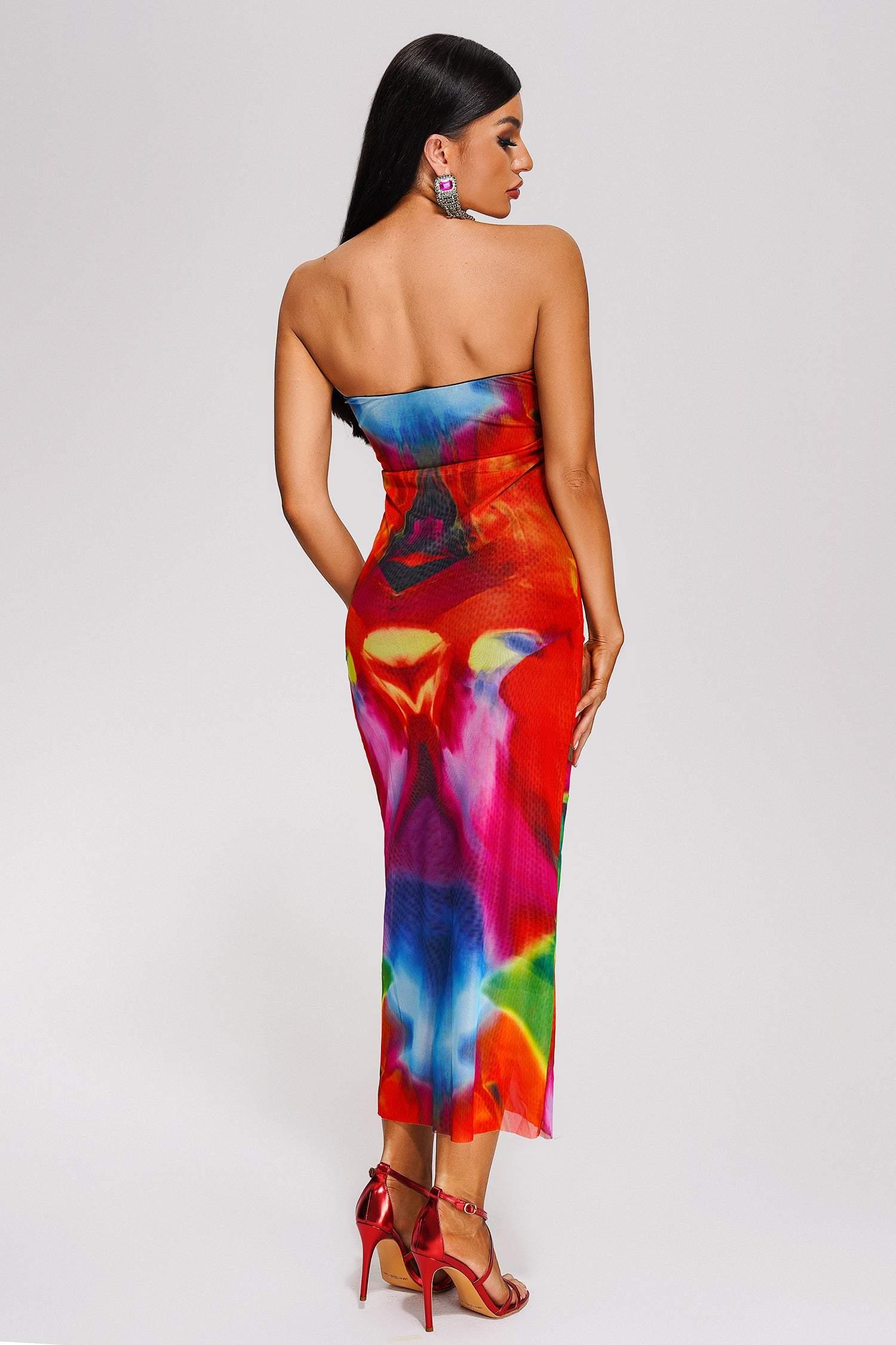 Opala Strapless Printed Midi Dress - Floral Summer Dress for Women, Beach Wedding Guest Dress, Vacation Outfit for Tropical Getaways