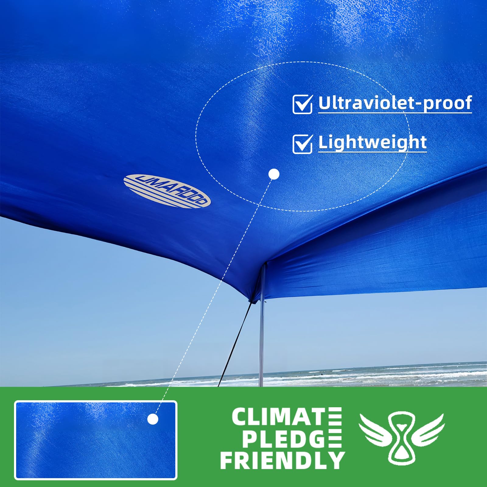 UMARDOO 10x10FT Portable Beach Tent with UPF 50+ Sun Protection - Easy Setup Wind-Resistant Sun Shelter with Carry Bag - Perfect for Family Beach Trips, Camping, Picnics & Outdoor Travel (Blue)