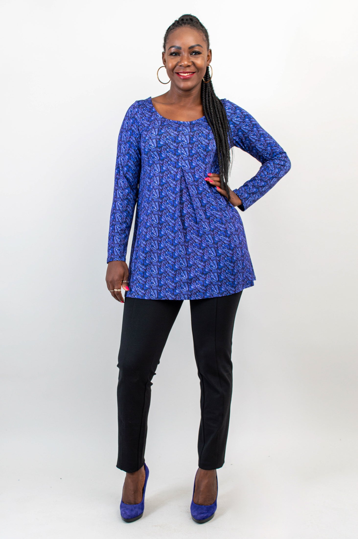 Franca Long Sleeve Top in Midnight Leaves Print - Soft Bamboo Fabric for Women | Perfect for Casual Wear, Office Outfits & Layering