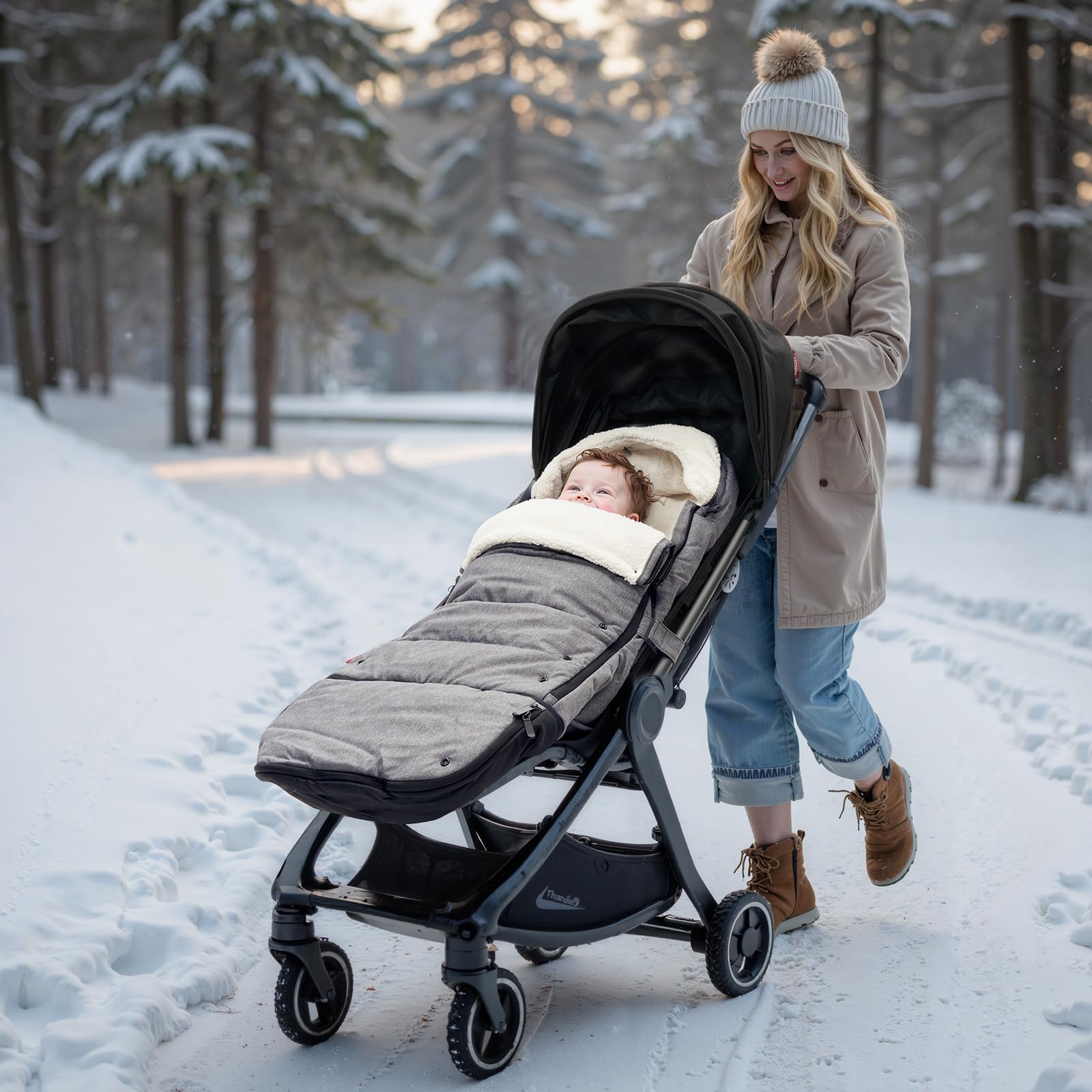 Momcozy Universal Stroller Footmuff - Weatherproof & Warm Winter Bunting Bag with Extendable Cover & Adjustable Buckle | Perfect for Cold Weather Strolls, Baby Walks, and Outdoor Adventures