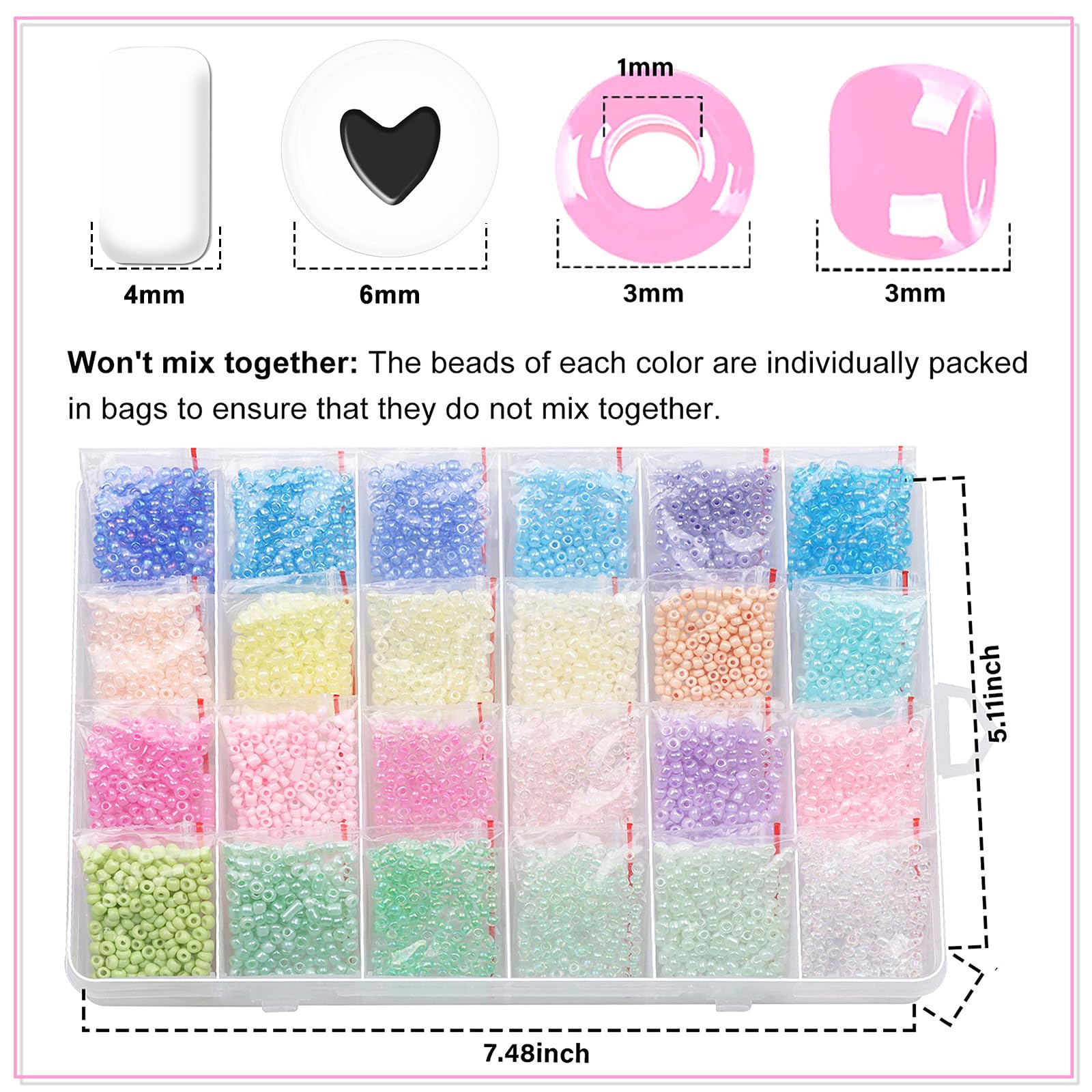 3mm Glass Seed Beads for Jewelry Making - 8/0 Small Pony Beads Kit with Tiny Waist Letter Beads - DIY Friendship Bracelet Craft Supplies - Perfect for Handmade Gifts, Art Projects & Party Favors