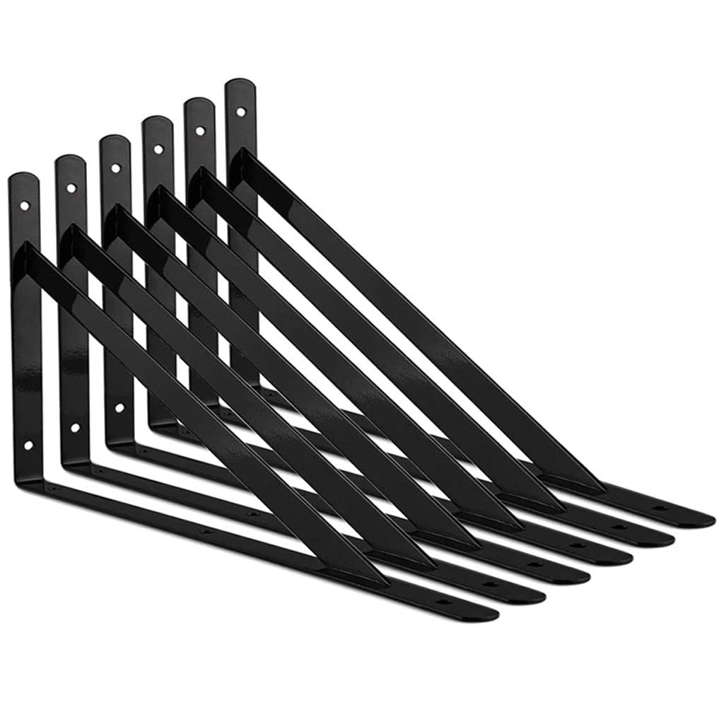 Heavy Duty Shelf Brackets 6-Pack (25x16cm) - Sturdy 90° Corner Braces for Shelving & Storage