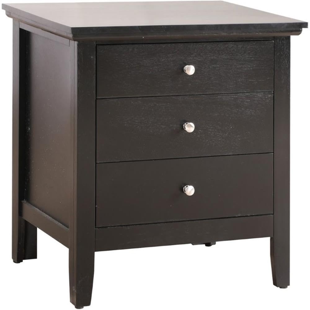Black Glory Furniture Hammond 3-Drawer Nightstand - Modern Bedside Table for Bedroom Storage & Organization | Perfect for Small Spaces, Apartments & Guest Rooms