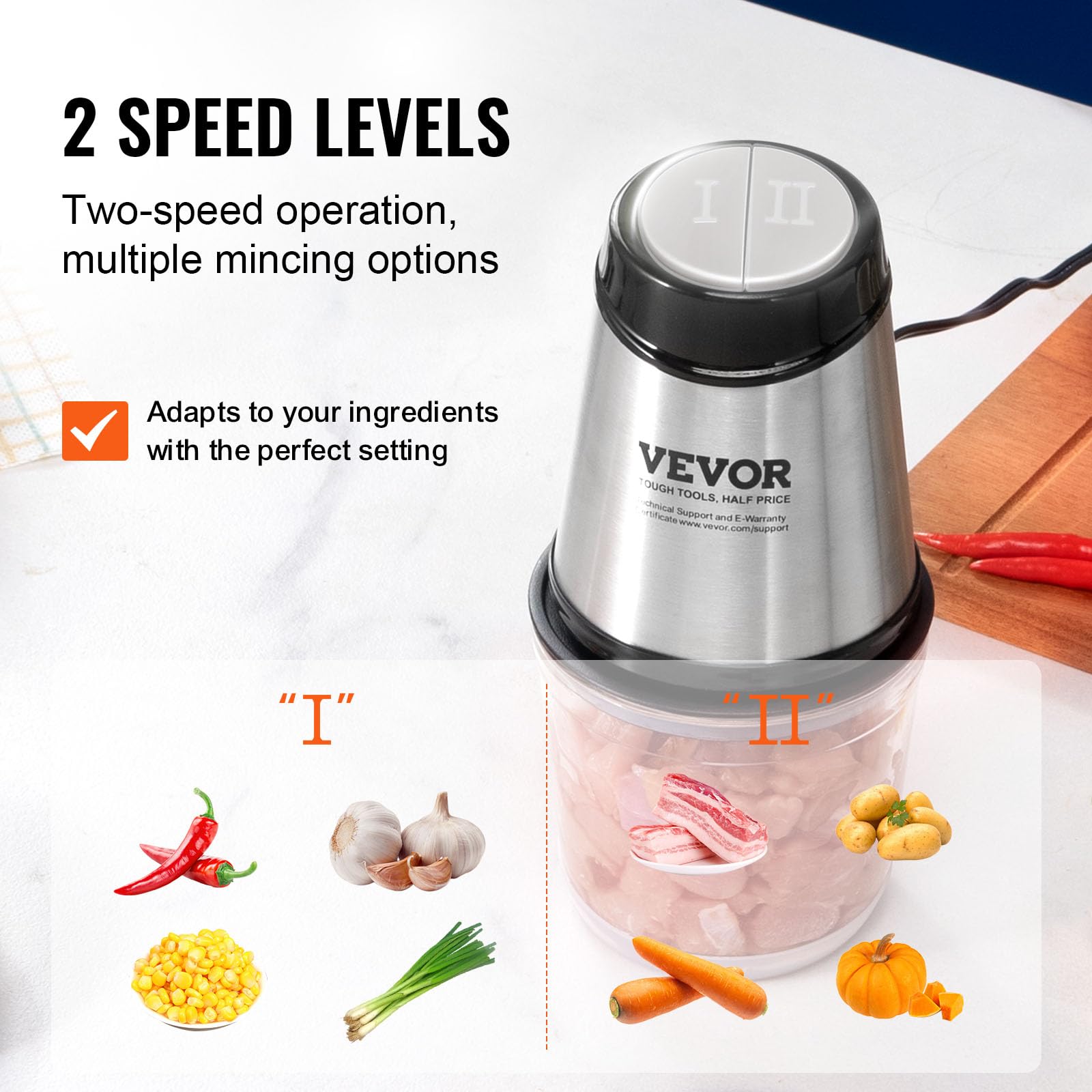 VEVOR 400W Mini Electric Food Processor & Meat Grinder, 2-Speed Stainless Steel Blender for Baby Food, Vegetables, Onion, Meat - Perfect for Home Cooking, Meal Prep & Small Kitchen Appliances (2.5 Cup Capacity)
