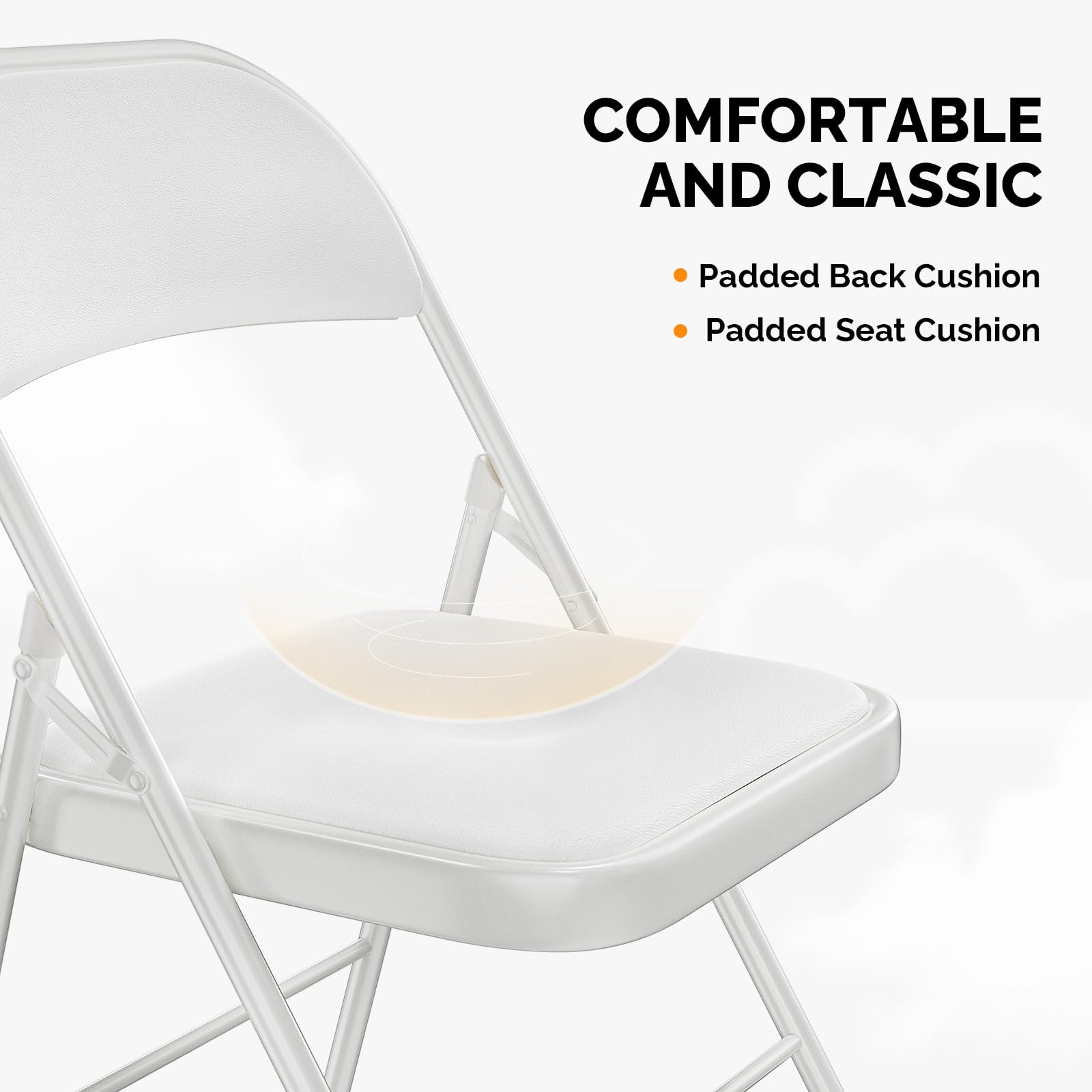 VINGLI 6 Pack Folding Chairs with Padded Seats - Heavy Duty Metal Frame PU Leather Chairs 350 lbs Weight Capacity - White - Perfect for Indoor Outdoor Events, Parties, Camping & Home Use