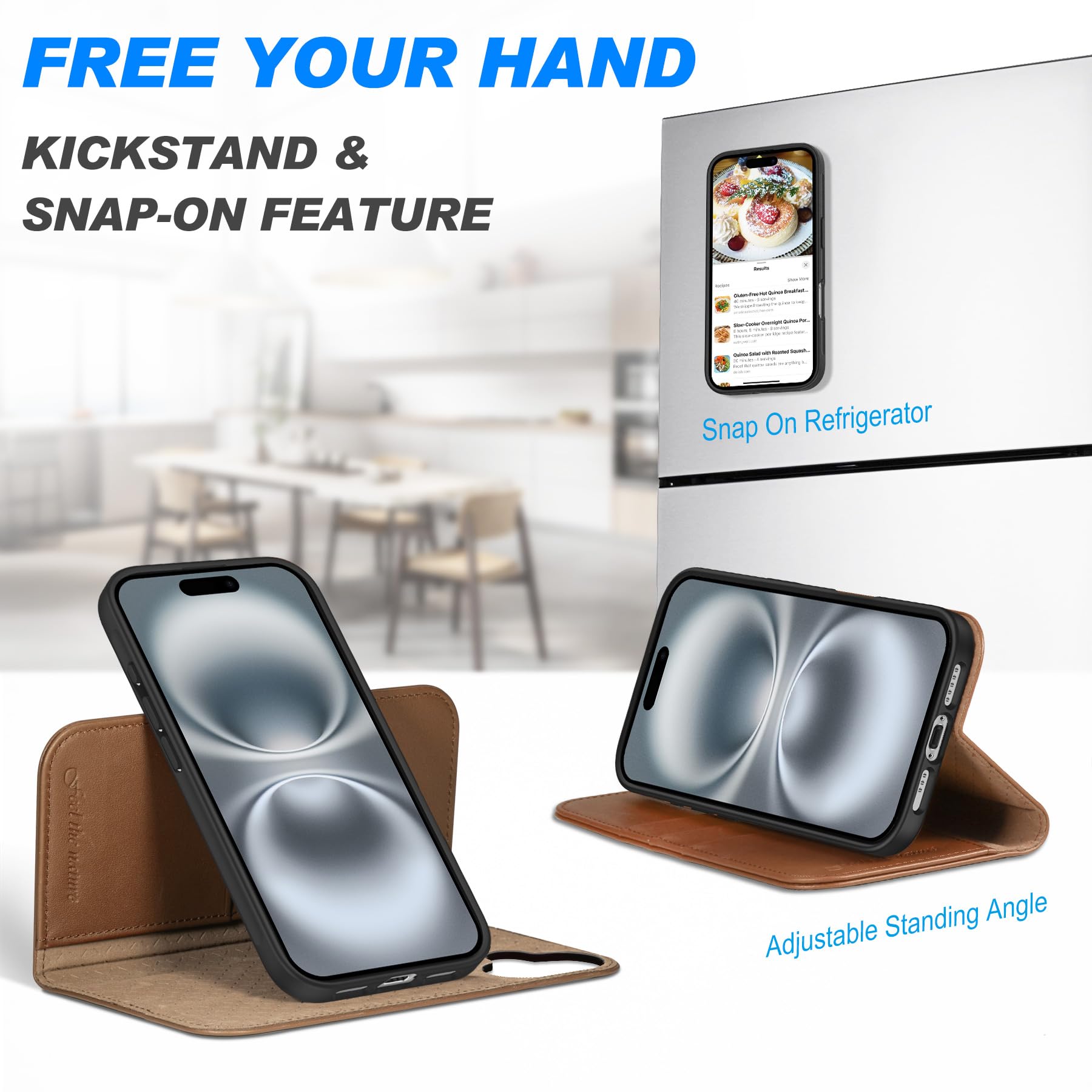 SHIELDON Genuine Leather 2-in-1 Wallet Case for iPhone 16 with Wireless Charging, Detachable Kickstand & RFID Blocking Card Holder - Magnetic Phone Cover for Everyday Protection (Saddle Brown) | Perfect for Work, Travel and Hands-Free Viewing