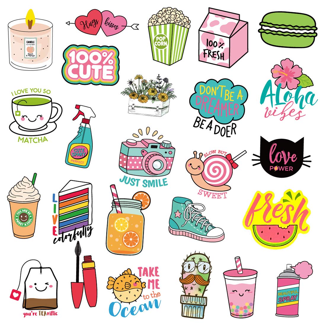 50 Pack Cute Aesthetic Vinyl Stickers - Waterproof Decals for Water Bottles, Laptops, Skateboards & Cups | Perfect for Girls, Teens & Adults | Great for School, Office & Personalizing Accessories