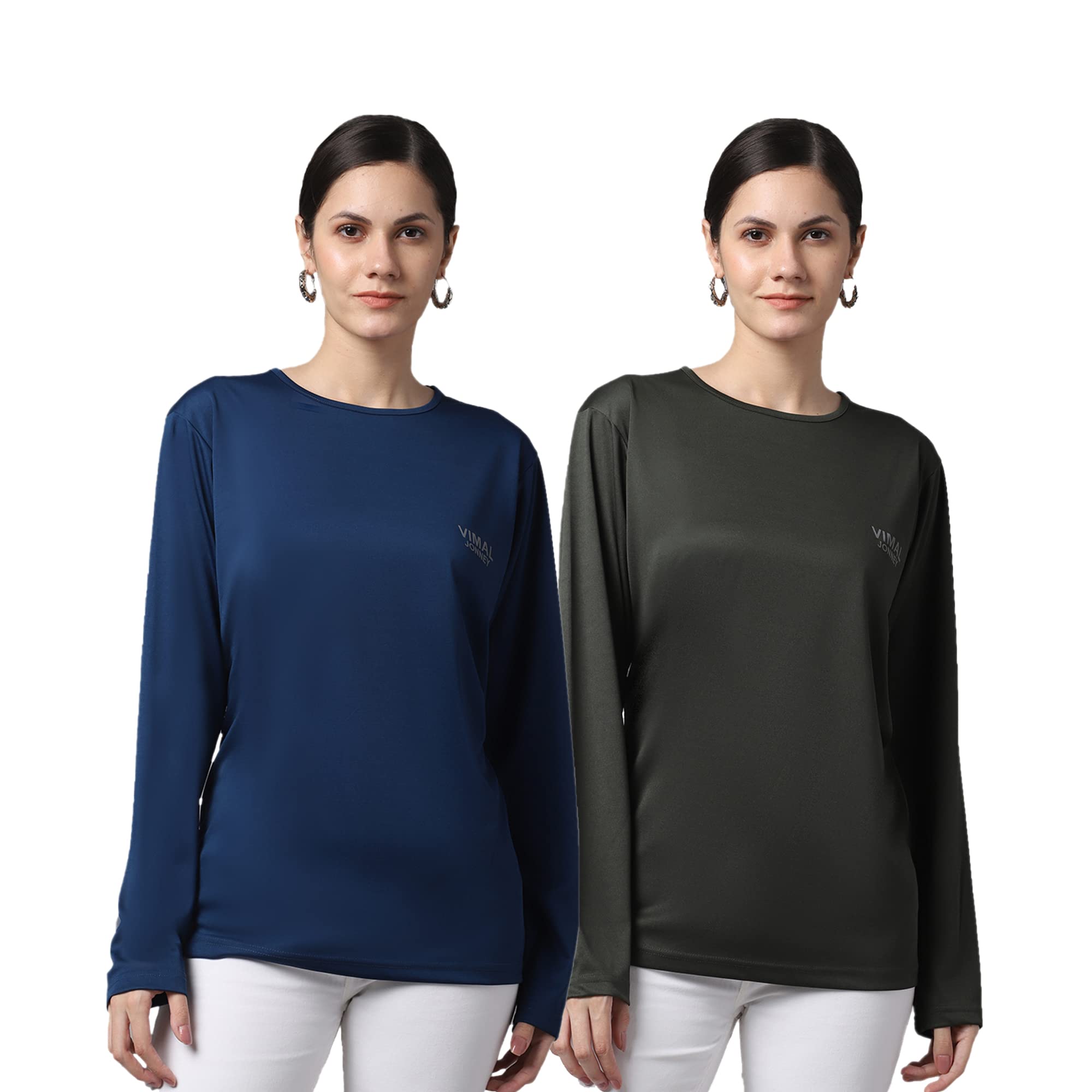Mack JONNEY Women's Regular Fit Multicolor Long Sleeve T-Shirts (2-Pack, MACK633675) - Casual Everyday Wear for Work & Outings