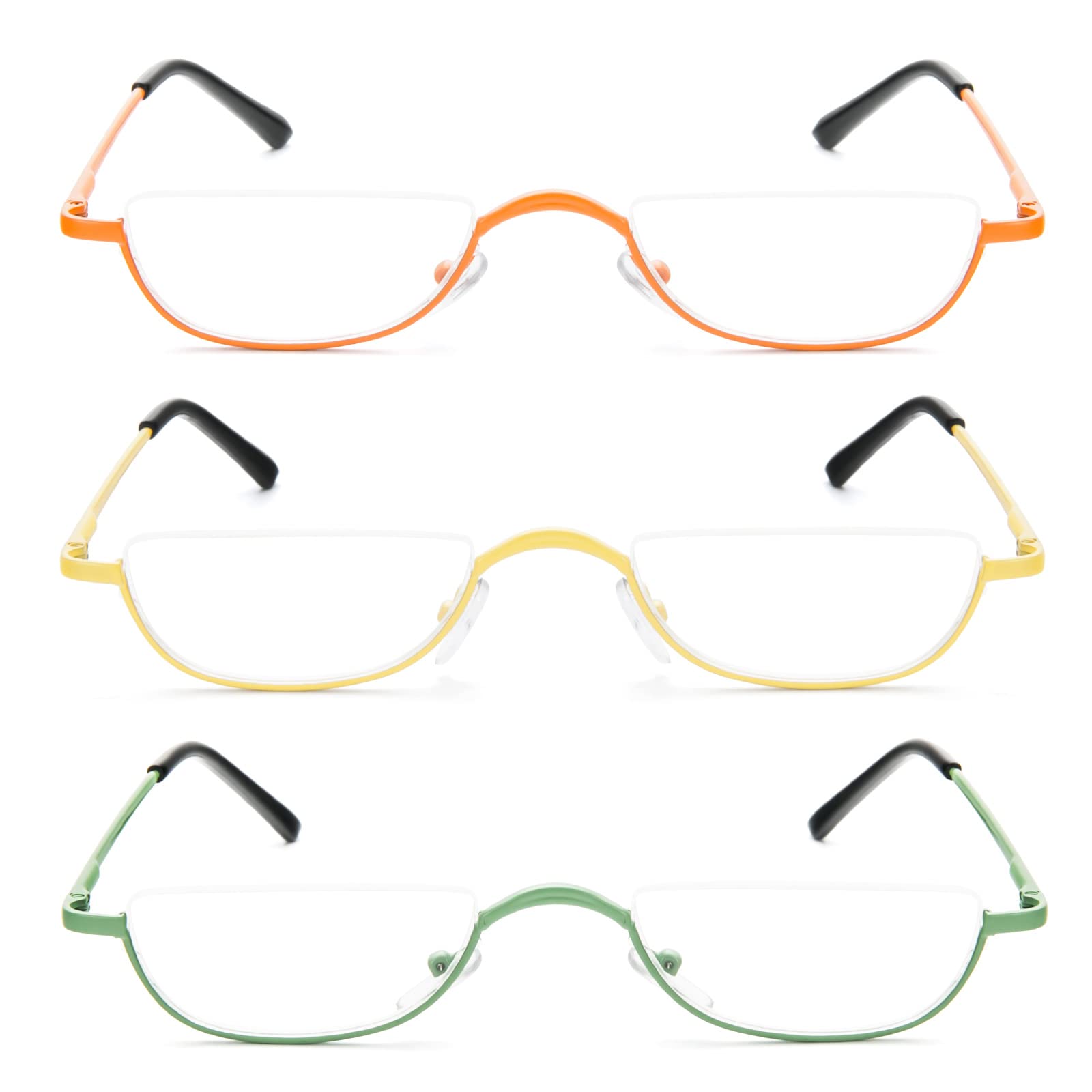KoKoBin Half Rim Reading Glasses - Lightweight Metal Frame Spring Hinge Readers with Leather Case for Men & Women | Perfect for Reading, Computer Work & Office Use