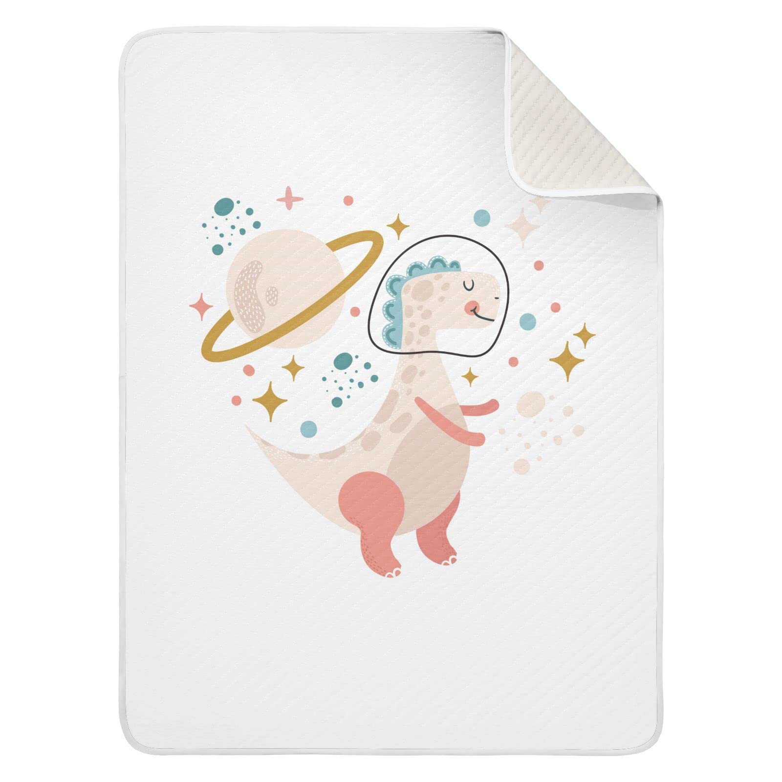 Soft Cotton Baby Blanket for Girls & Boys - Astronaut & Dinosaur Print with Planets - Perfect for Newborn Gifts, Toddler Nursery, Stroller & Crib - Cozy for Naptime, Playtime & Outdoor Adventures