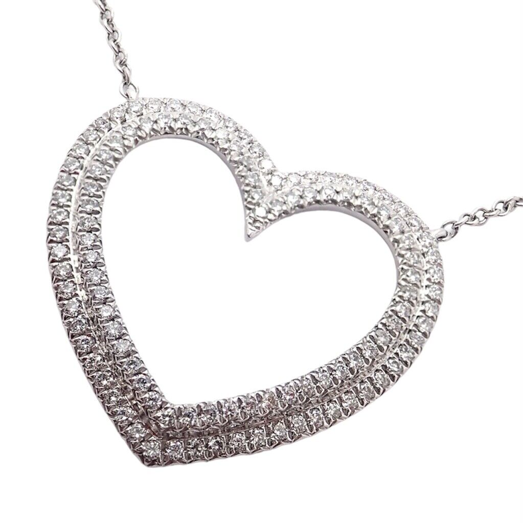 Tiffany & Co Platinum Diamond Heart Double Metro Medium Pendant Necklace for Women - Elegant Jewelry Gift for Anniversary, Valentine's Day & Special Occasions