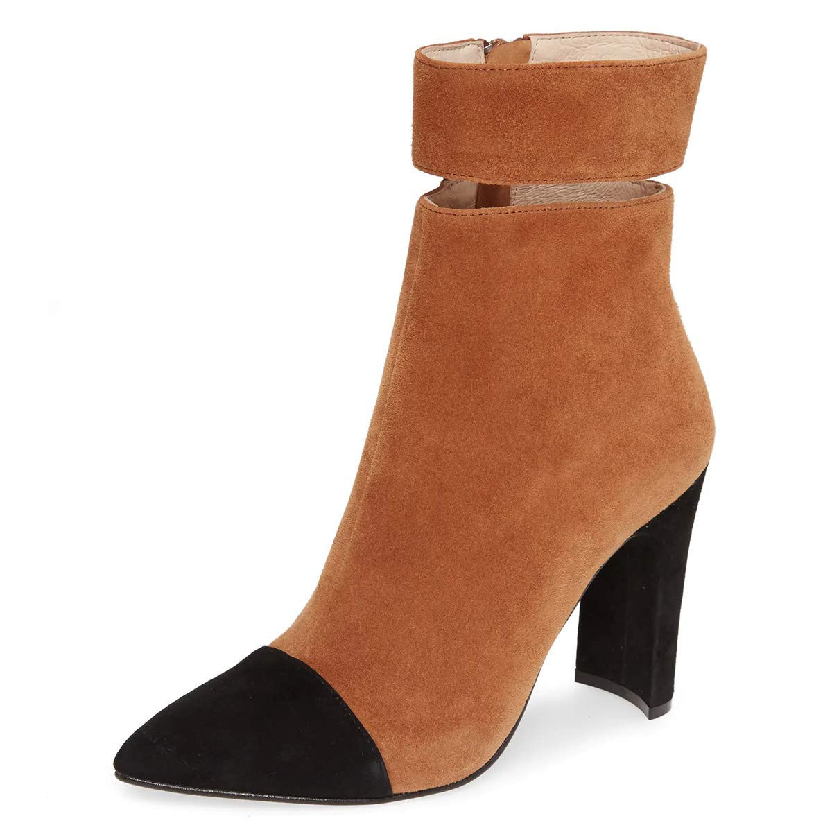 XYD Women's Fashion Cut Out Cap Pointed Toe Ankle Boots - Chunky High Heel Booties with Side Zipper for Comfort | Party, Night Out & Dress Shoes for Women