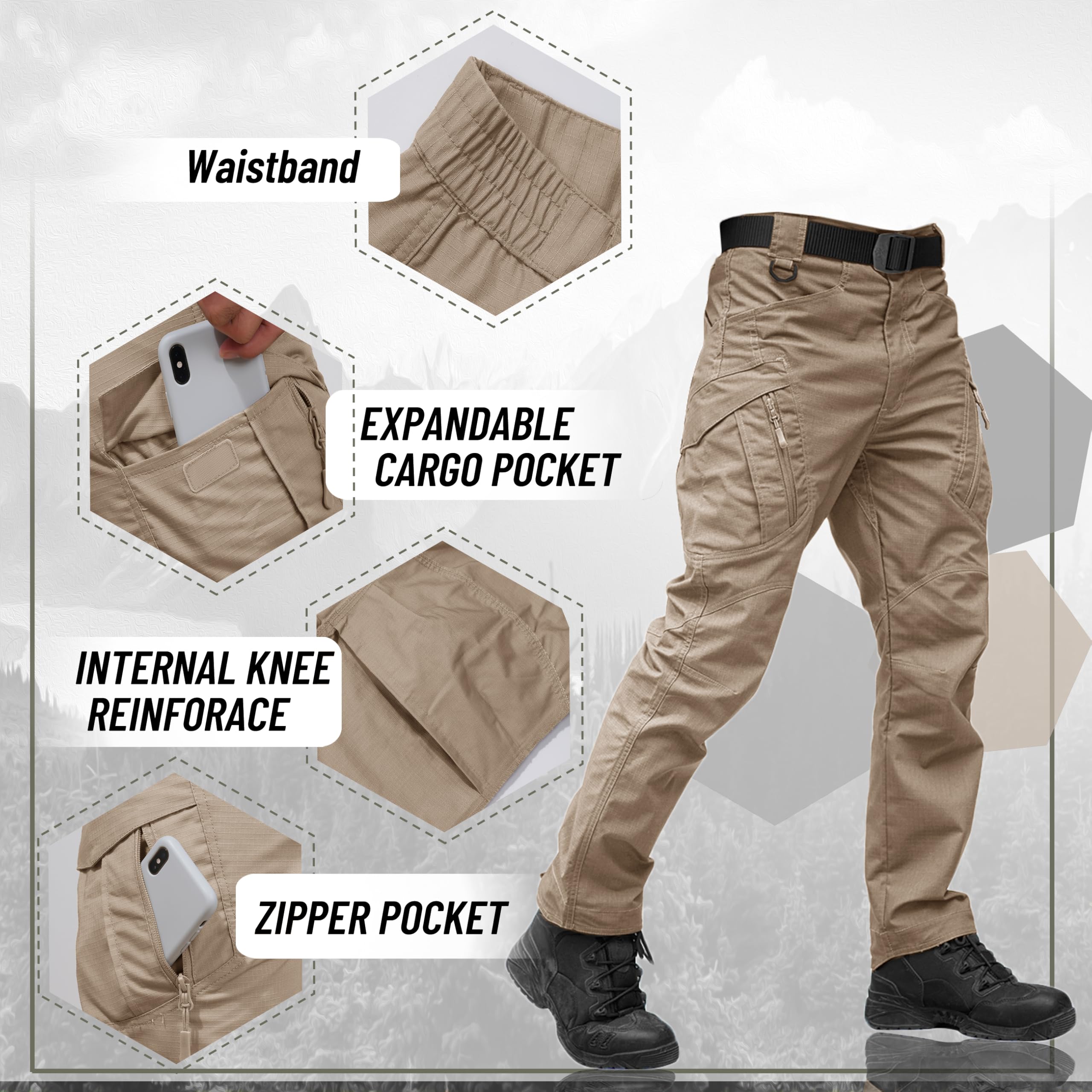 TACVASEN Men's Tactical Pants - Water Resistant Military Cargo Hiking Pants with Ripstop Fabric | Lightweight Outdoor Work Pants for Camping, Hunting & Adventure Activities