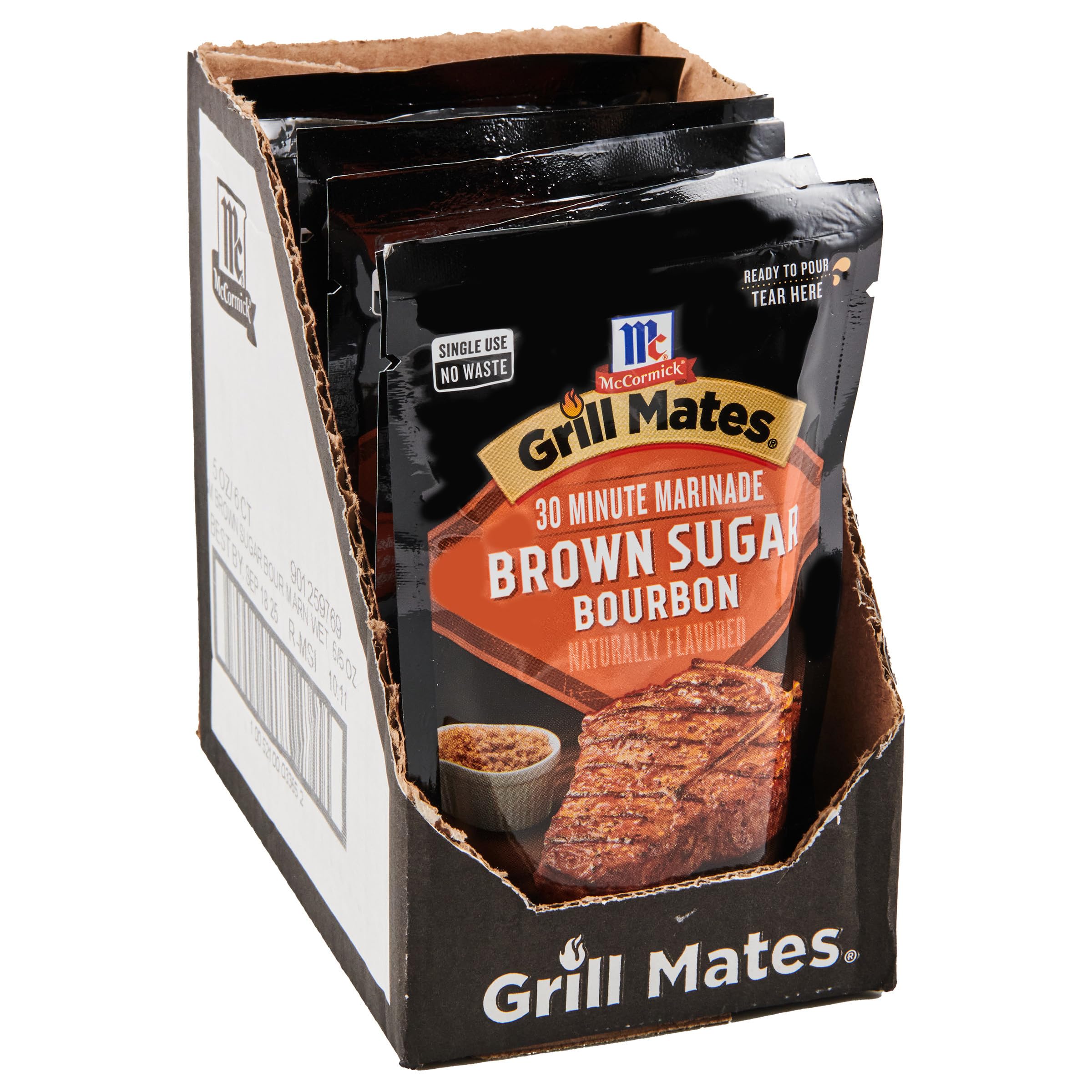 McCormick Grill Mates Brown Sugar Bourbon 30 Minute Marinade - 5 oz (Pack of 6) | Premium BBQ & Grilling Seasoning for Steak, Chicken & Pork | Perfect for Backyard Cookouts, Family Gatherings & Outdoor Parties