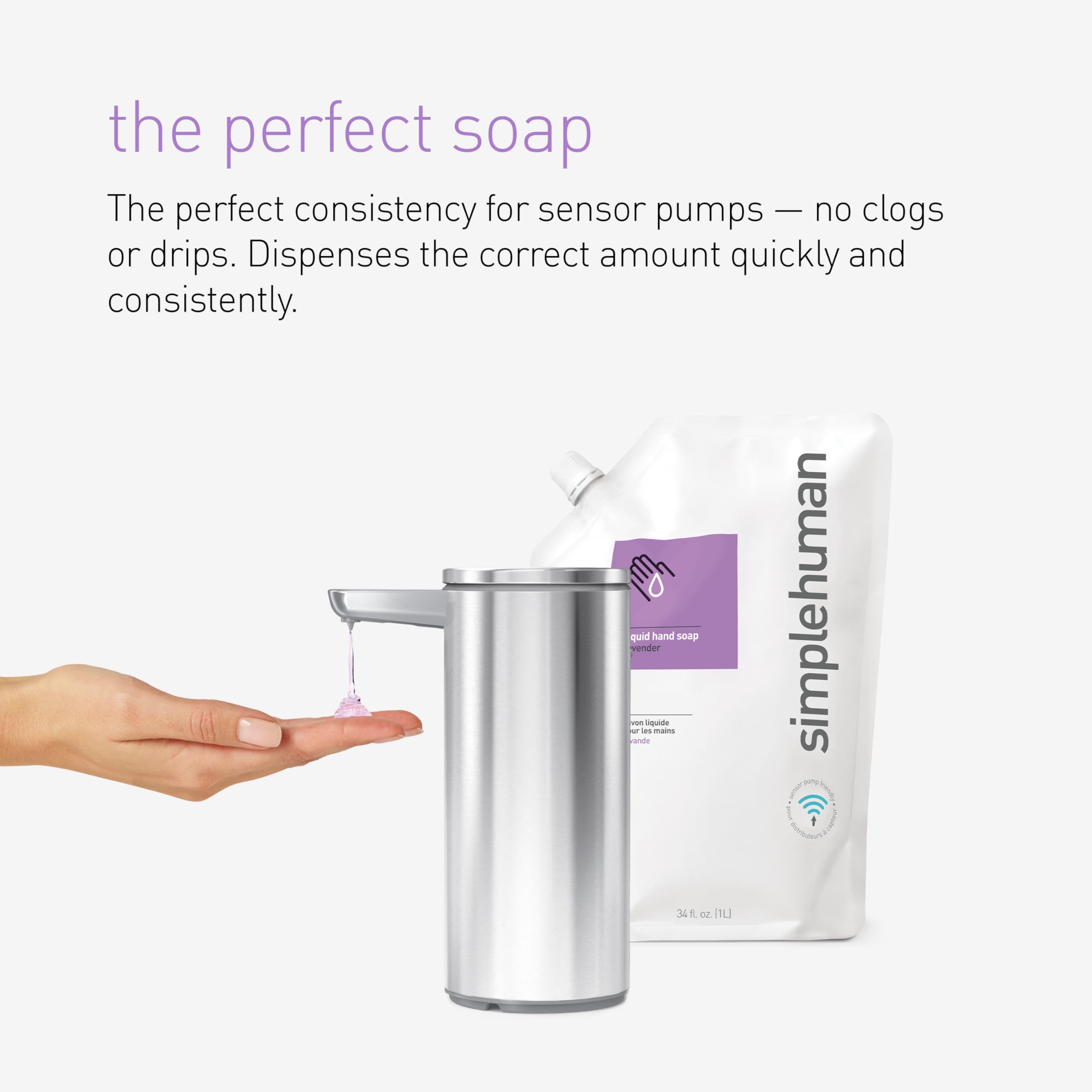 simplehuman Lavender Moisturizing Liquid Hand Soap Refill Pouch - 34 Fl Oz | Hydrating Hand Wash for Dry Skin | Perfect for Bathroom, Kitchen & Office Use