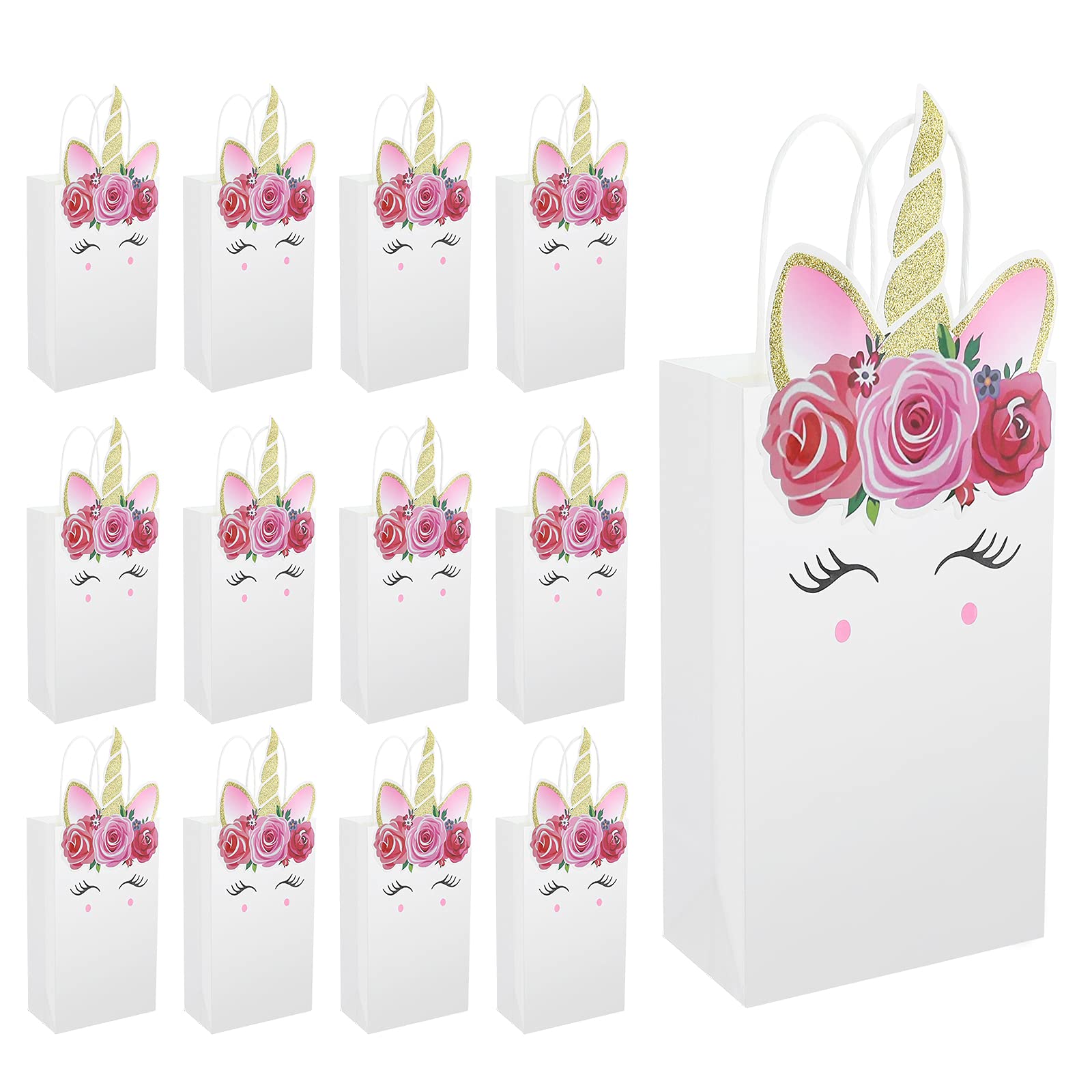 12 Pack Skyward Unicorn Party Favor Bags with Handles - 8.25x5.9x3.2 Inch Pastel Colored Treat Candy Gift Bags for Unicorn Birthday Parties, Baby Showers, Kids Celebrations & Themed Events - Perfect for Party Favors, Goodie Bags and Candy Distribution