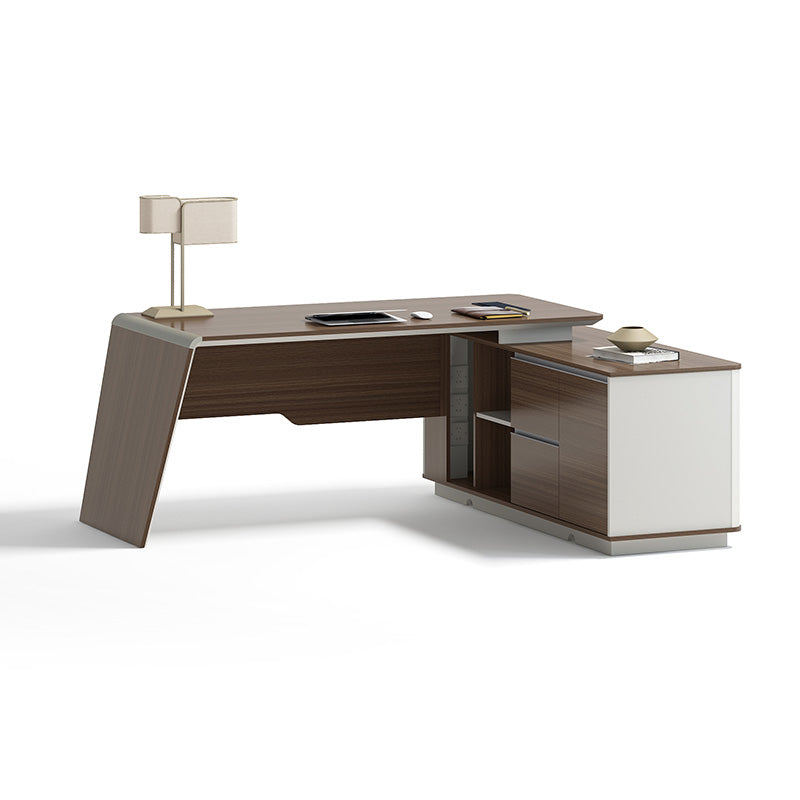 Premium ANDERS Executive Desk with Reversible Return - 2.0M Length in Hazelnut & Beige Finish | Modern Home Office Furniture for Professionals & Remote Workers