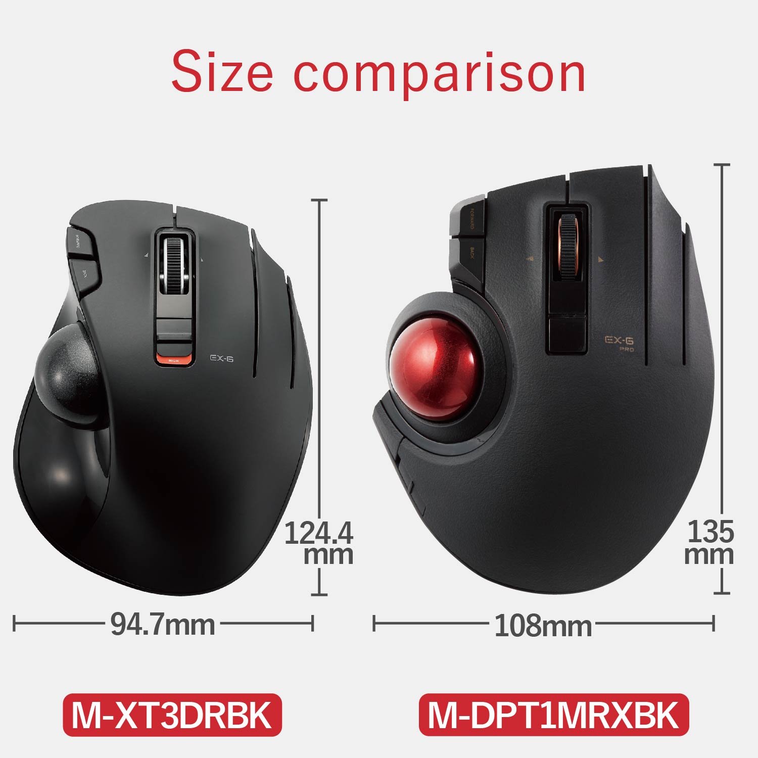 ELECOM EX-G Pro Trackball Mouse - Wired/Wireless/Bluetooth, 8-Button Thumb Control Ergonomic Mouse with Optical Gaming Sensor & Smooth Red Ball - Compatible with Windows 11 & macOS (M-XPT1MRBK) - Perfect for Gaming, Office Work & Graphic Design