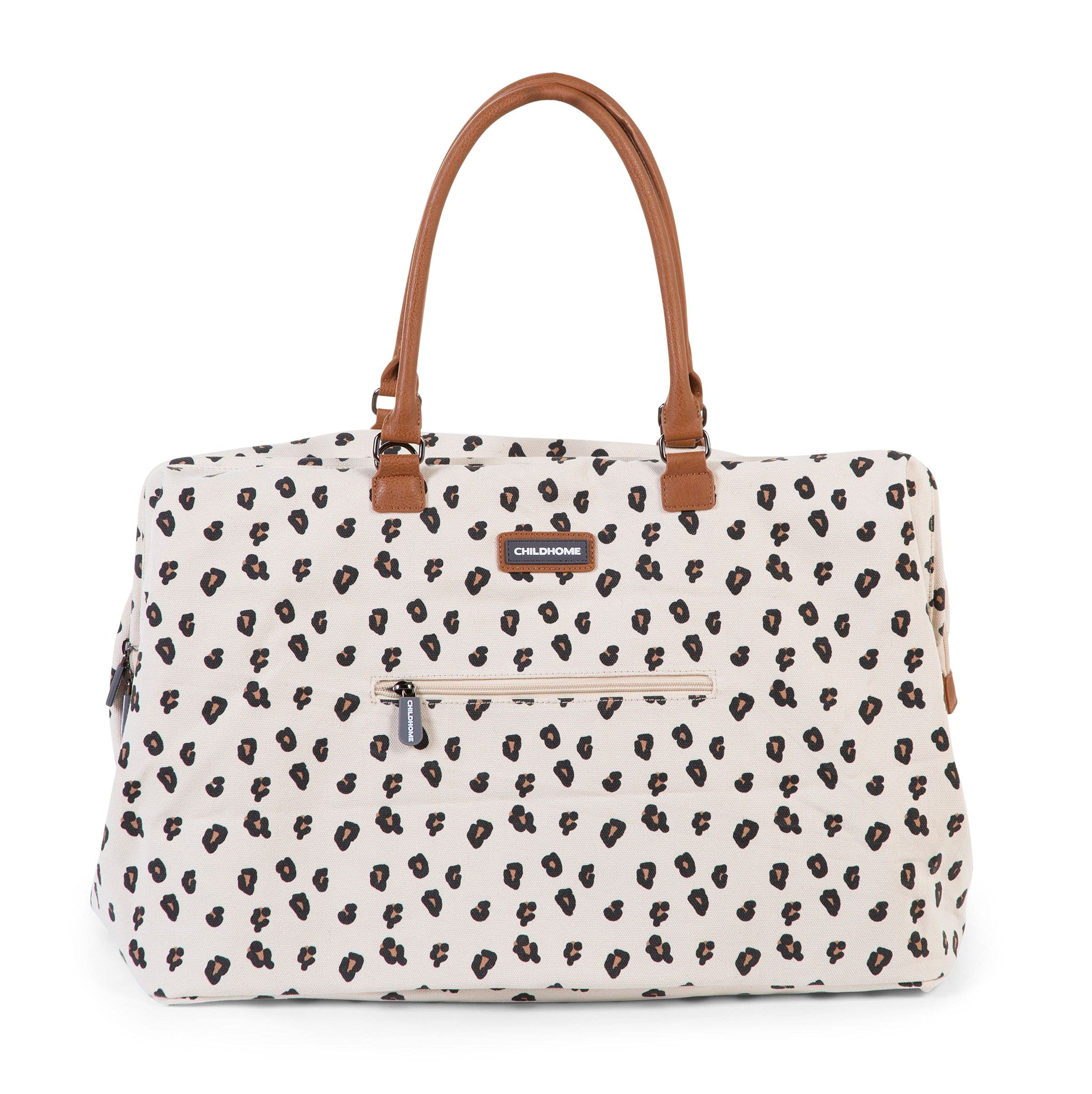 Childhome The Original Mommy Baby Travel Bag - Large Diaper Bag for Hospital, Travel & Daily Use - Stylish Canvas Leopard Print Tote - Essential Pregnancy & Newborn Must Haves - Perfect for Moms On-The-Go, Daycare & Family Outings