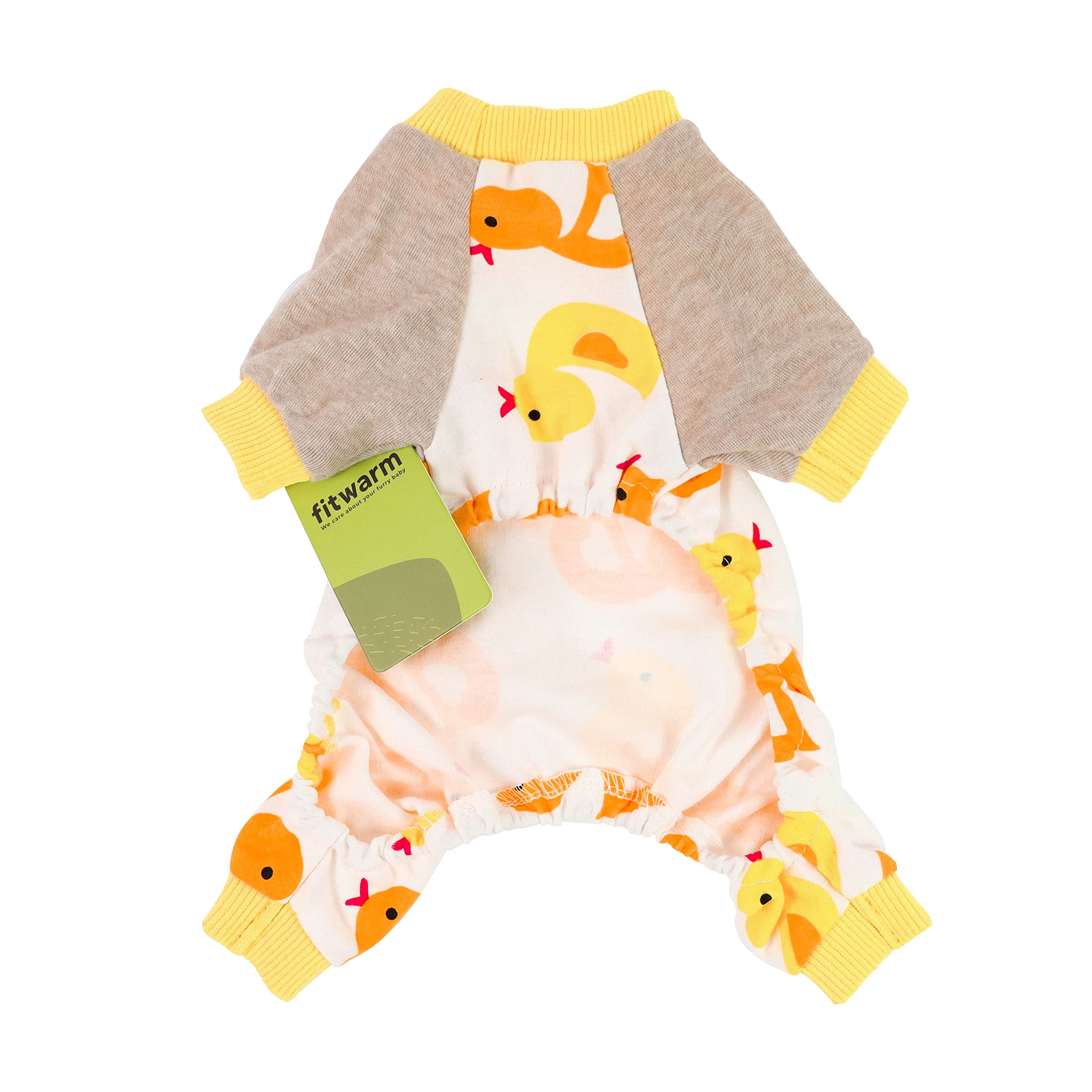 Fitwarm Duck Dog Pajamas - Cute & Comfortable 100% Breathable Cotton Pet Onesie for Small Dogs & Cats (Yellow, XL) - Perfect for Indoor Sleepwear, Winter Warmth & Photo Shoots